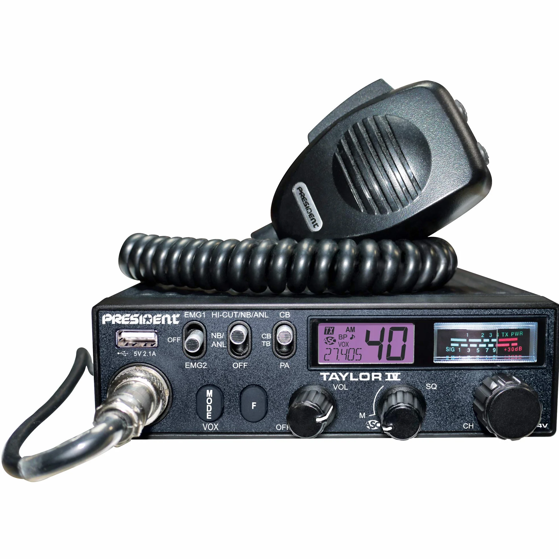 CB Station de Radio President Taylor IV ASC + antenne CB PNI ML70 Kit, 70 cm, 26-30 MHz, 200 W