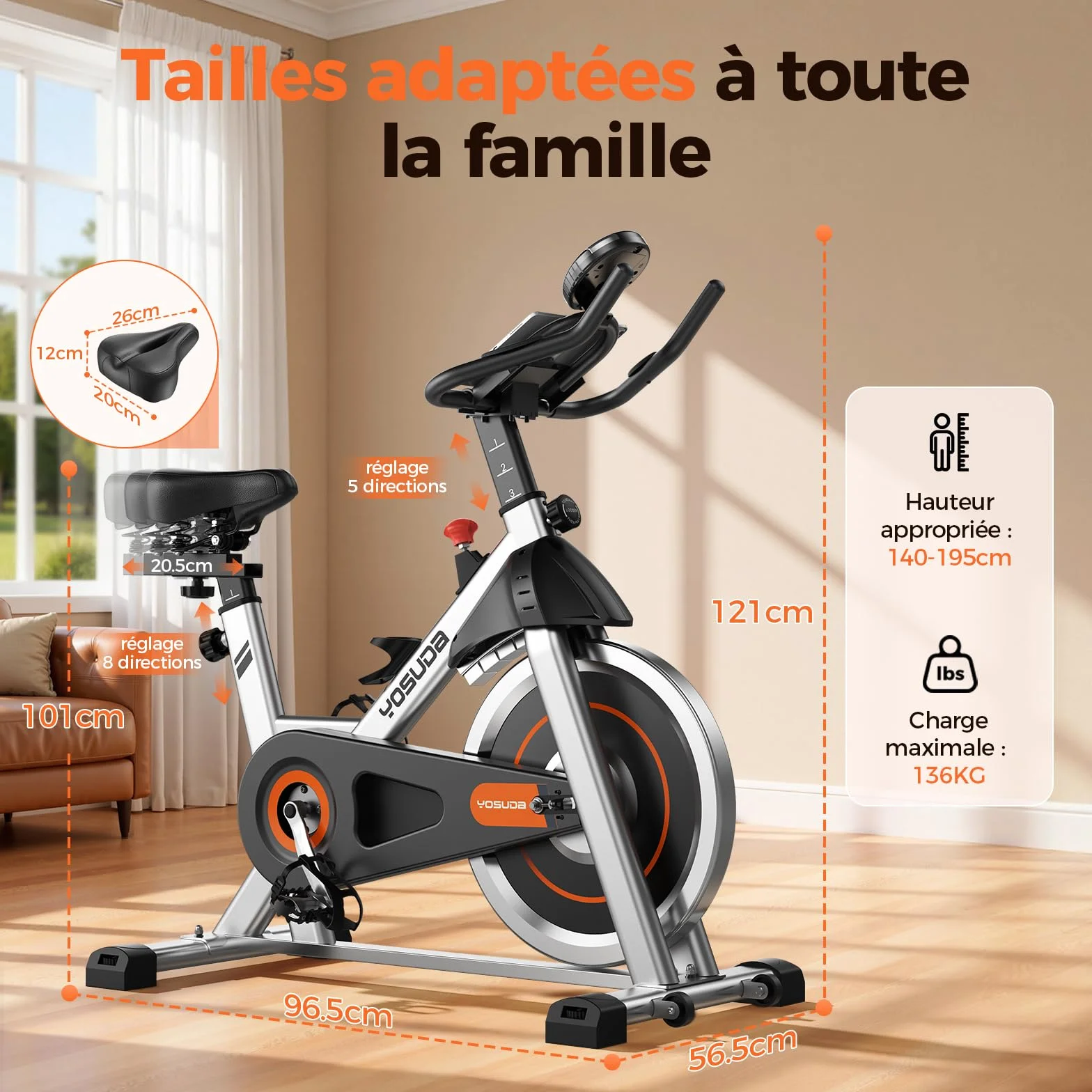 YOSUDA Vélo d'Appartement Magnétique Réglable Connecté 136 kg