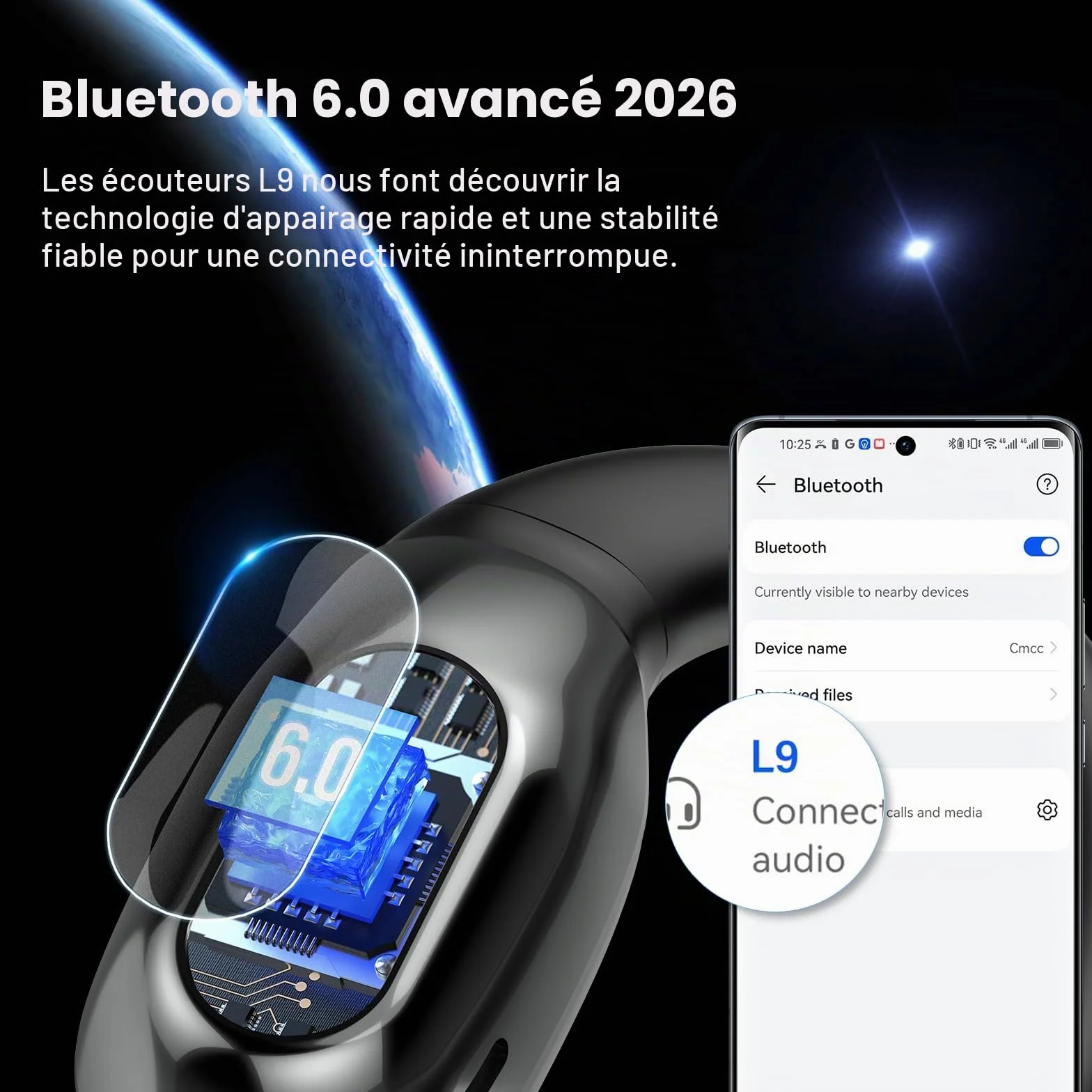 2026 Bluetooth 6.0 Open Ear Ecouteurs sans Fil Sport avec Zone de Tapotement Élargie et Crochet d'oreille Air, 60H Écouteurs sans Fil avec ENC Mic, IP7 Oreillette pour Course/Fitness/Cyclisme