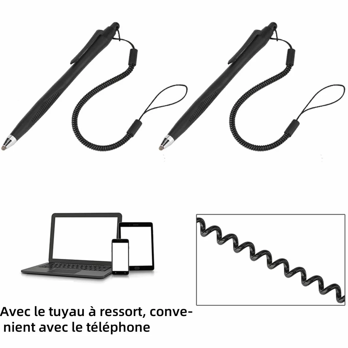 Lot de 2 Stylets rétractables pour écran Tactile Actif Noir