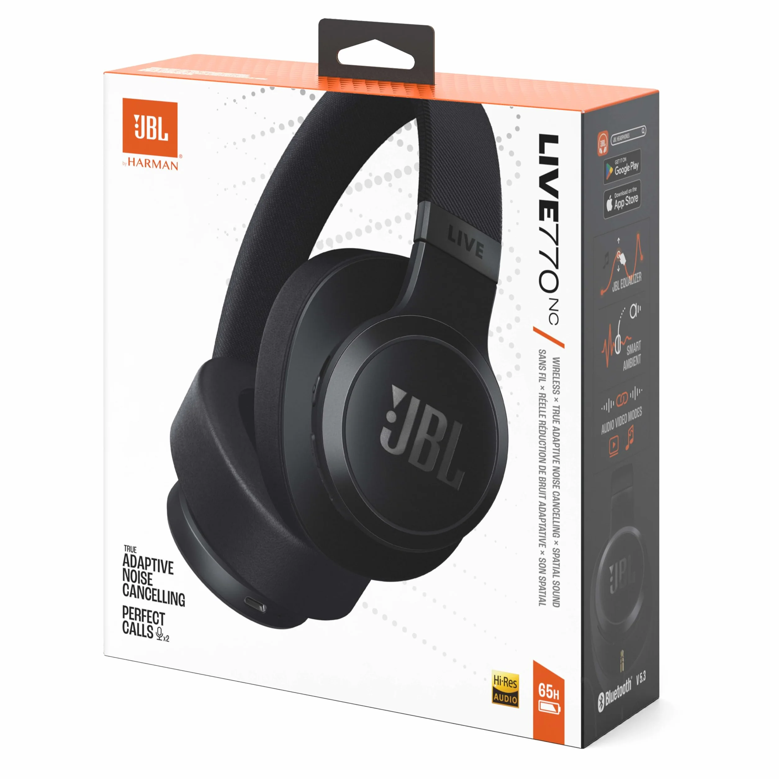JBL Live 770NC Casque circum-auriculaire, Réduction de Bruit Adaptative, Smart Ambient, jusqu'à 65 heures d'autonomie, noir