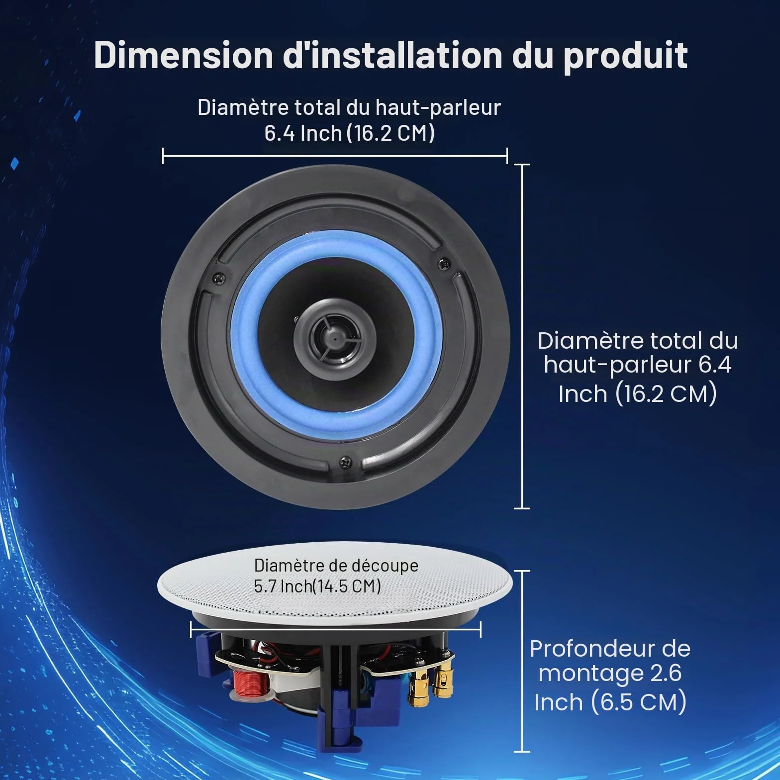 Herdio 4 Pouces 160 Watts Haut-Parleur de Plafond Bluetooth 2 Voies pour Salle de Bain, Cuisine, Terrasse (2 Pièces)
