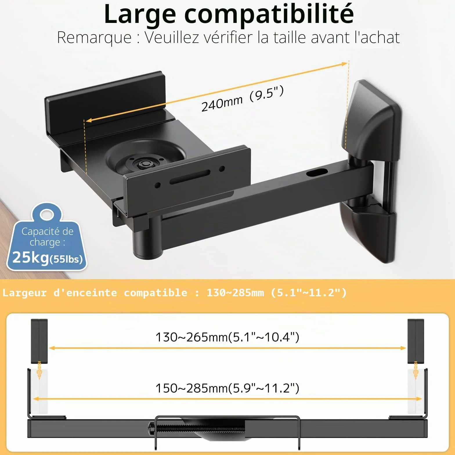 PUTORSEN Lot de 2 Supports muraux universels pour Haut-parleurs - Entièrement réglable - Supporte jusqu'à 25 kg