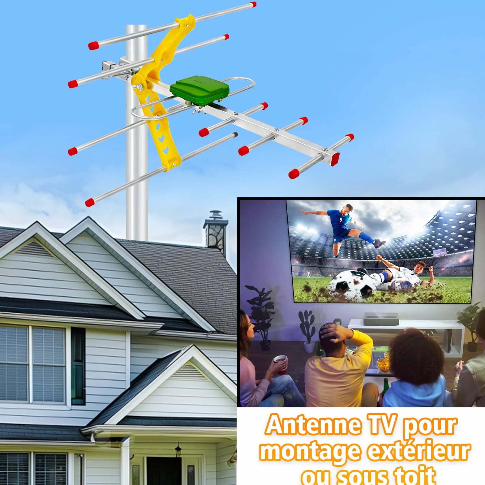 Antenne TV Extérieure Yagi 6 Éléments – Antenne Râteau TNT HD 4K Longue Portée, Réception TV Puissante et Stable, Compatible DVB-T/T2, Antenne Anti-Intempéries avec Câble Coaxial 10 m
