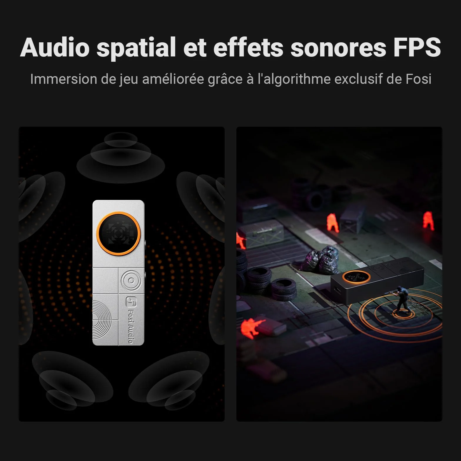 Fosi Audio DS3 Dongle Amplificateur DAC USB-C, Ampli Casque Portable avec Audio Spatial 7.1 pour Jeux Vidéo, ES9039Q2M XMOS Powered, 3,5 mm Simple 4,4 mm Symétrique, pour PC/Phone/PS5/Switch (Noir)