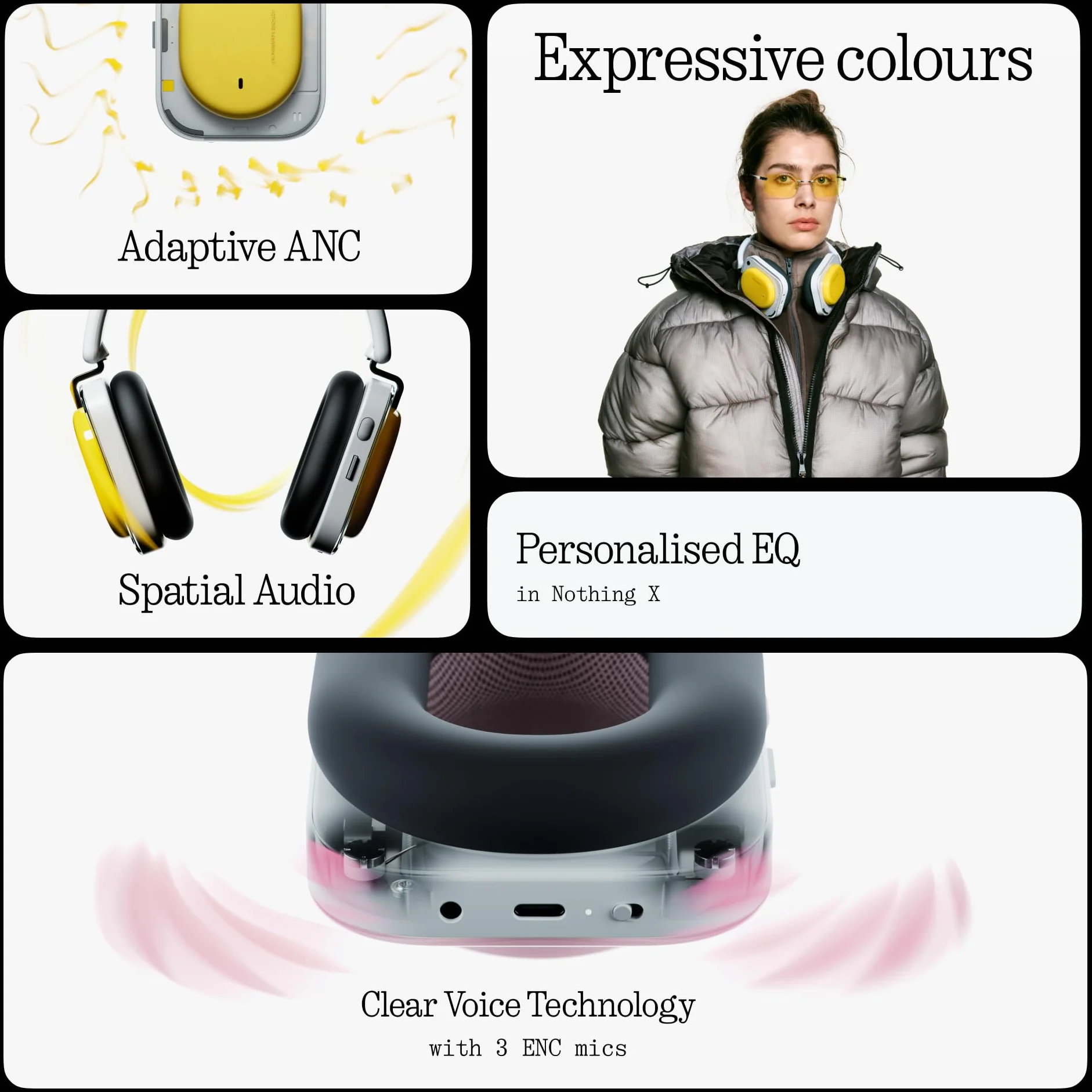 Nothing Headphone (a) Casque Circum-Aural sans Fil avec Réduction Active du Bruit, 135h Autonomie, Hi-Res, Audio Spatial, Commandes Tactiles – Noir