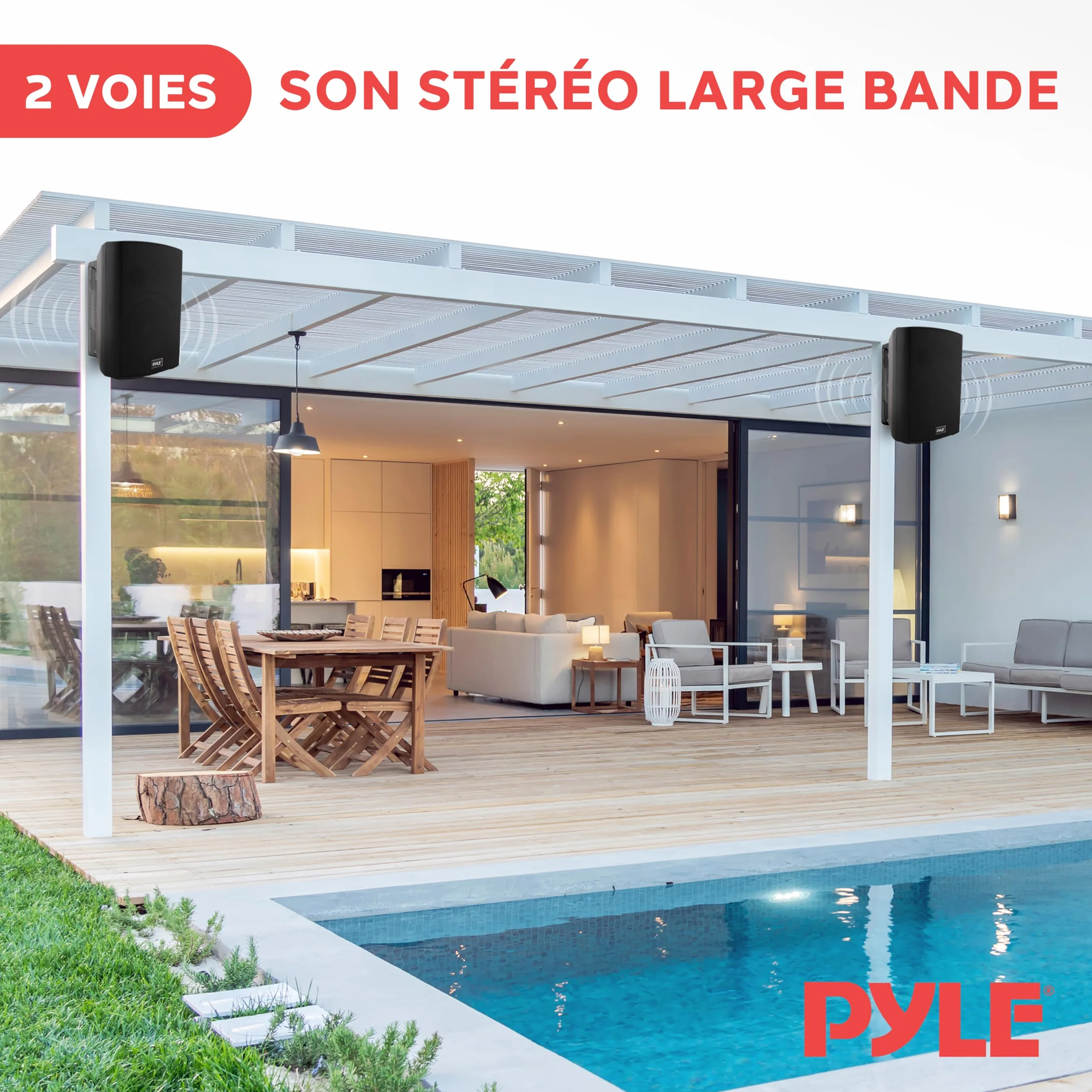 Pyle Enceinte d’Extérieur Bluetooth,240W, Enceinte Mural étanche, Paire de Haut Parleur Imperméables, Active + Passive, Résistant à l'eau, Son Stéréo, Utilisation dans la Piscine, Patio, l'Intérieur