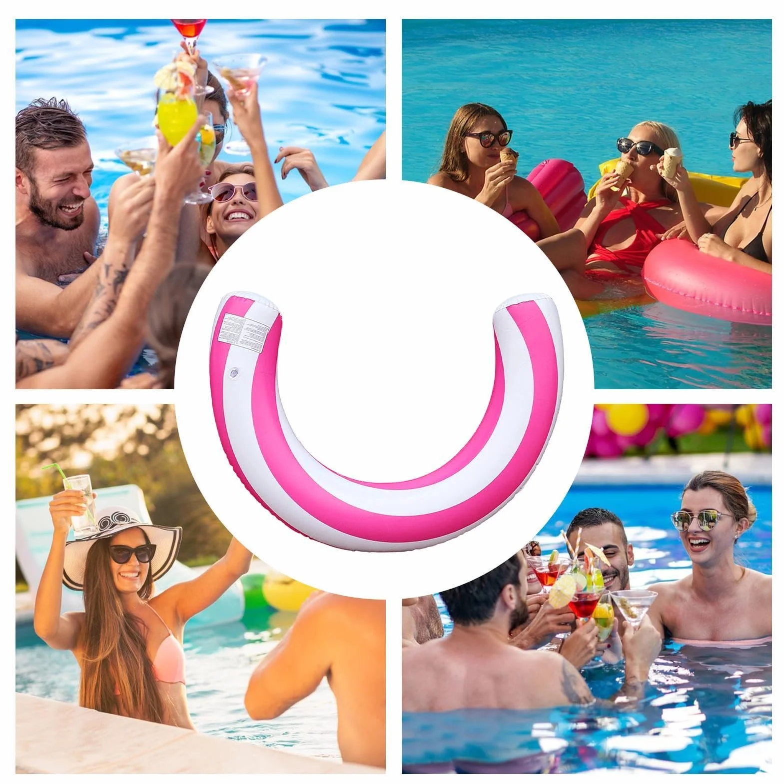 Flotteur pour Adultes en Forme de U, PVC, Frites de Piscine Gonflables Étancher, Motif Rayé