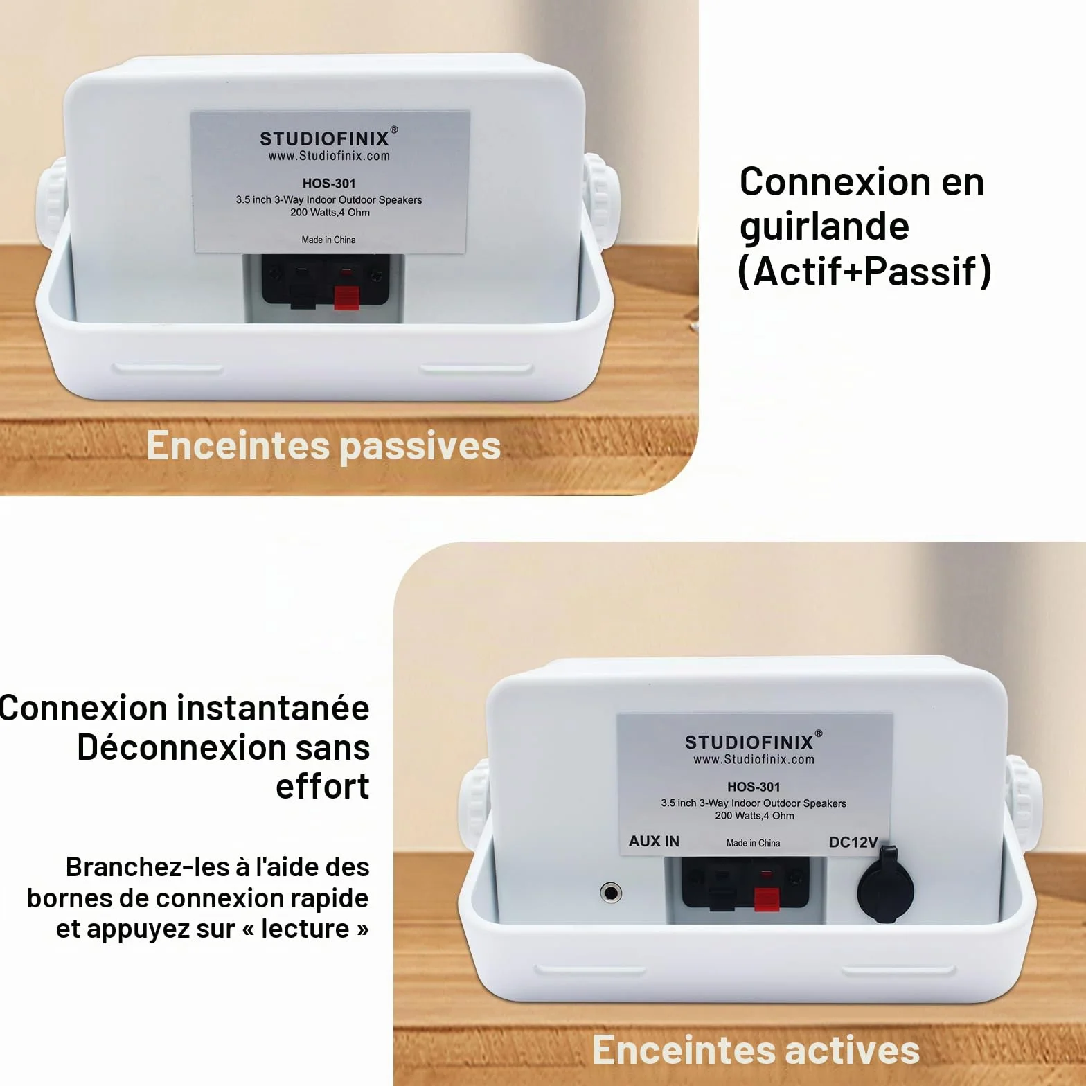 STUDIOFINIX Enceintes Bluetooth extérieures 3,5 Pouces étanches et filaires, Haut-parleurs muraux Haut de Gamme améliorés 3 Voies 200W, idéales pour terrasse, Patio, intérieur et extérieur (Blanc)