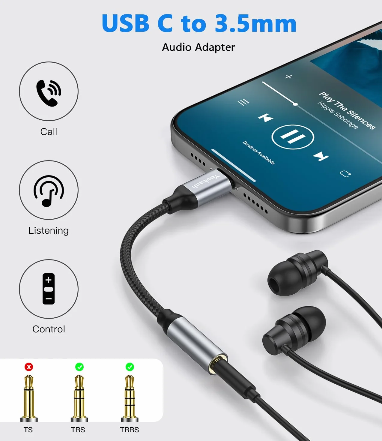 yootech Adaptateur USB C vers Jack 3,5mm pour Galaxy S23 S22 S21 Note 20, iPhone 17 16 15, Google Pixel 9/8