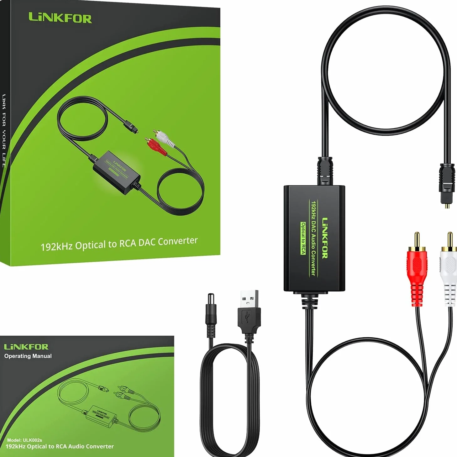 LINKFOR Câble SPDIF vers G/D 192 kHz Convertisseur Intégré Amplificateur Audio Adaptateur RCA L/R