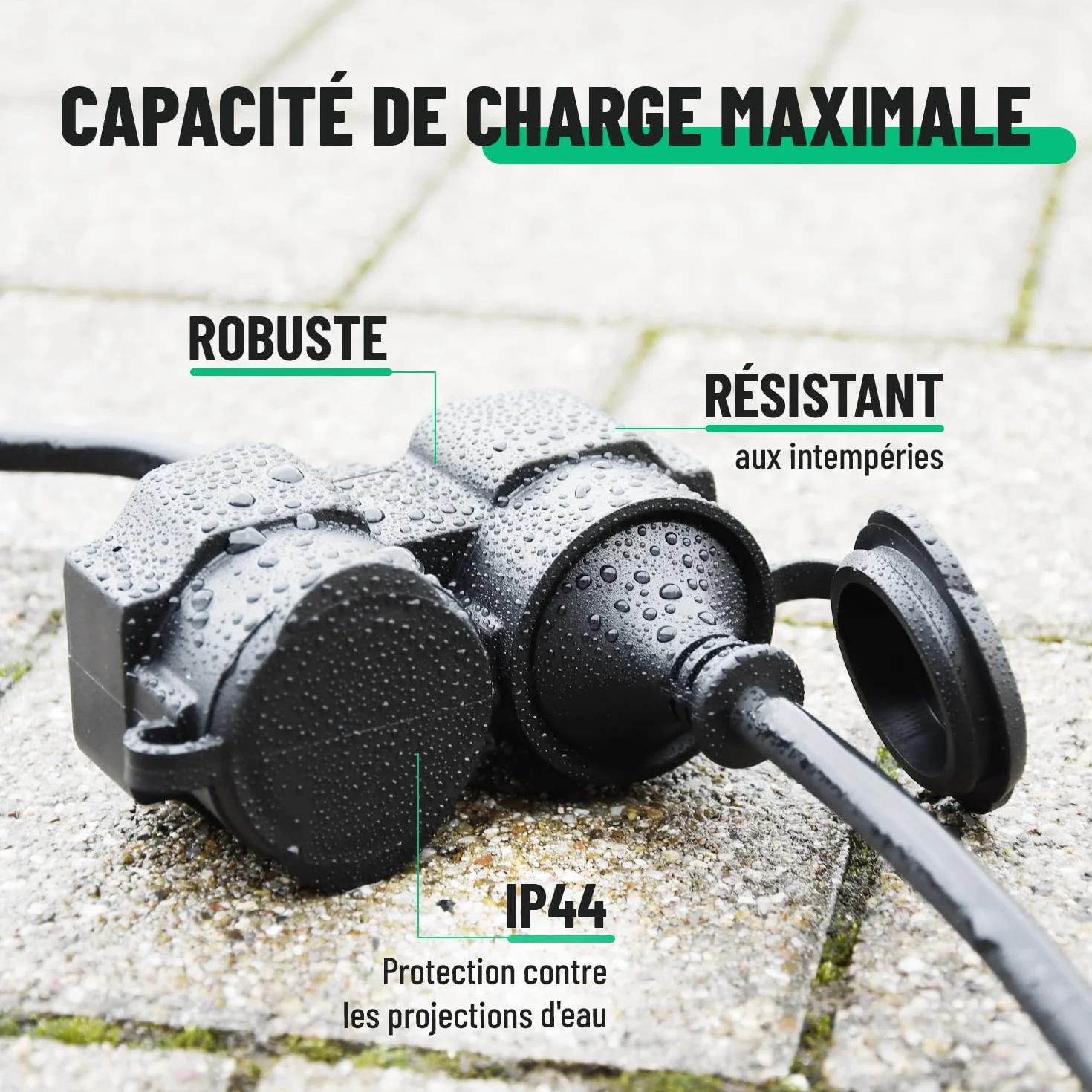 Rallonge Electrique 10m 2 Prises IP44 3500W Exterieure Étanche