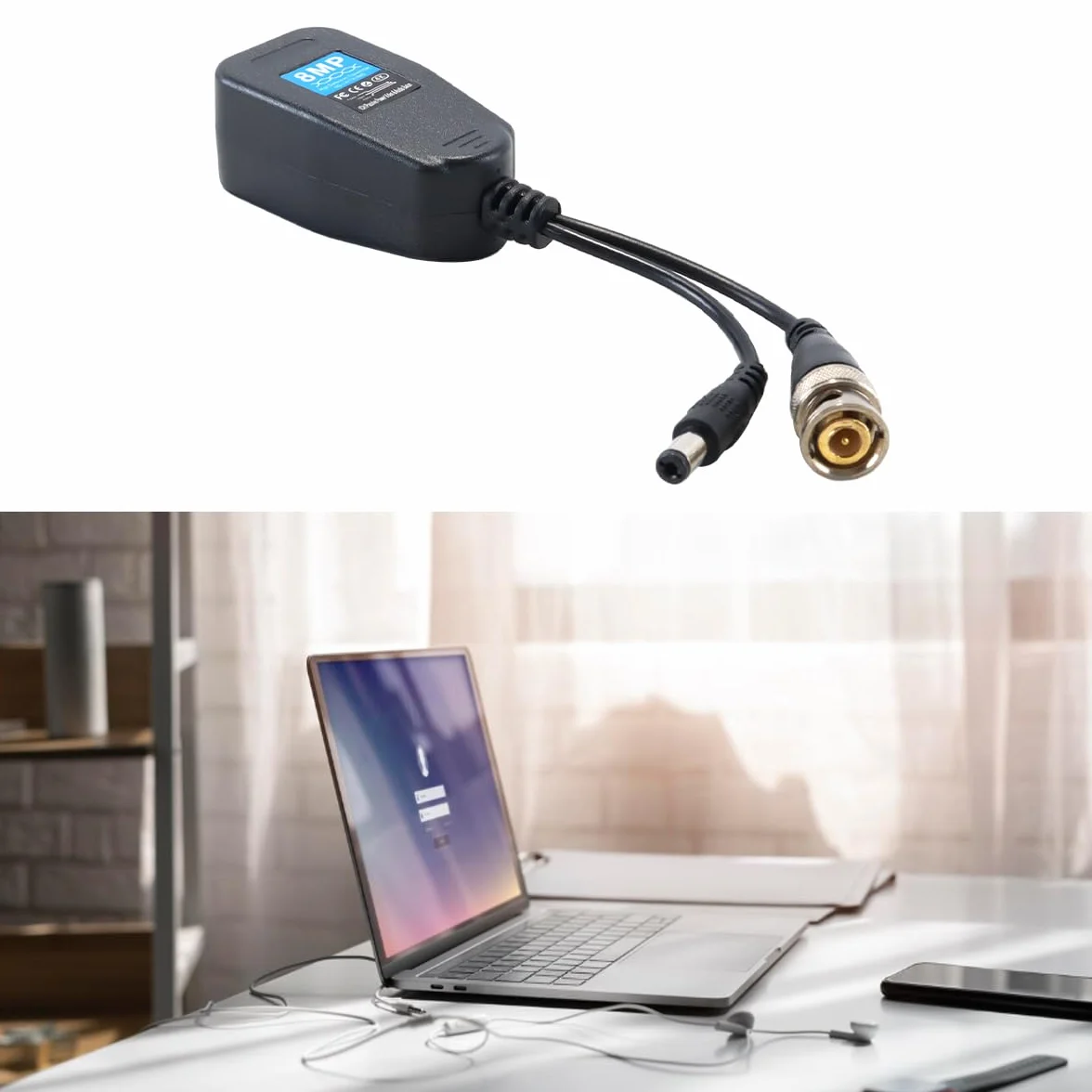 Émetteur à Paire torsadée 2 pcs pv 2-en-1, connecteur émetteur-récepteur d'alimentation vidéo bnc avec signaux HD-cvi, HD-tvi, HD-ahd