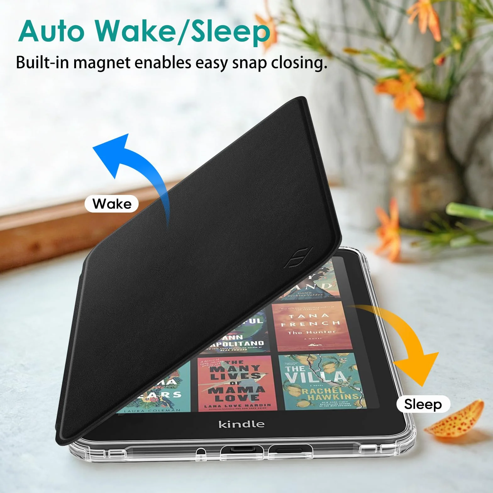 FINTIE Coque Magnétique Détachable pour 7" Kindle Paperwhite (12e Génération, 2024) et Kindle Colorsoft (1re Génération, 2025/2024), Étui Transparent Antichoc avec Bord TPU, Noir
