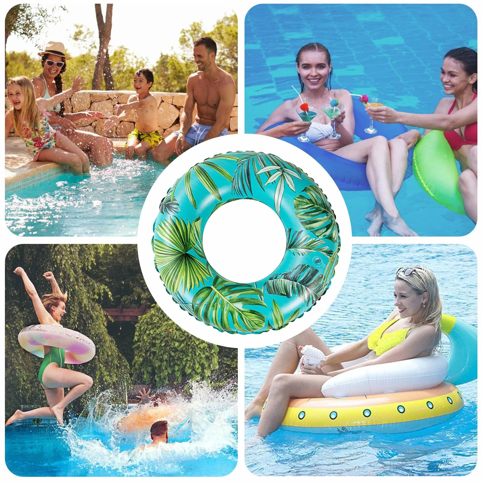 Inflatable Pool Tubes, Floating Swim Rings, Beach Floats, PVC, Green/Red Leaf