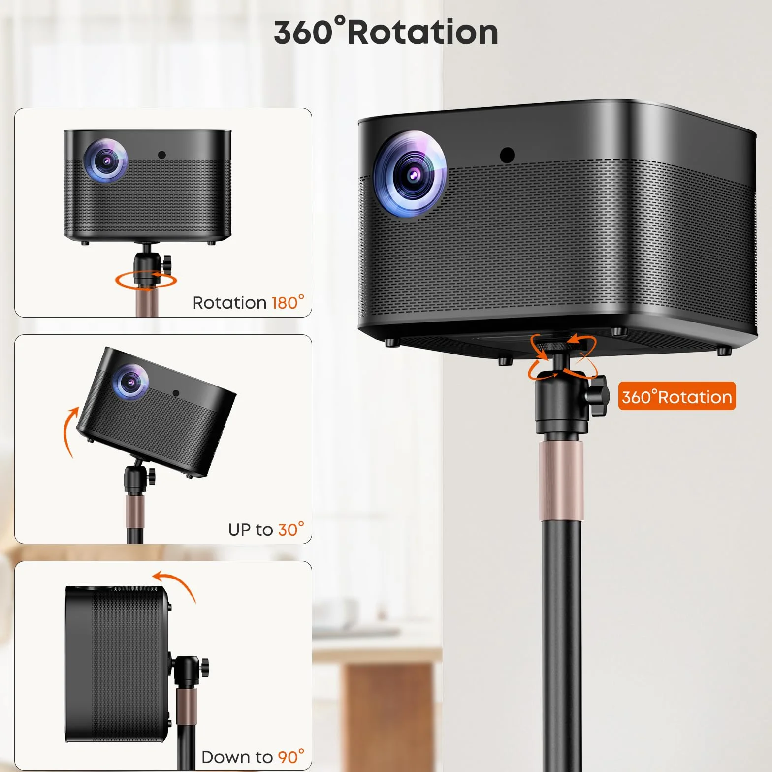 PUTORSEN Support Universel pour Projecteur – Pied réglable en hauteur, 5 kg, Rotule 360°, Pas de vis 1/4"