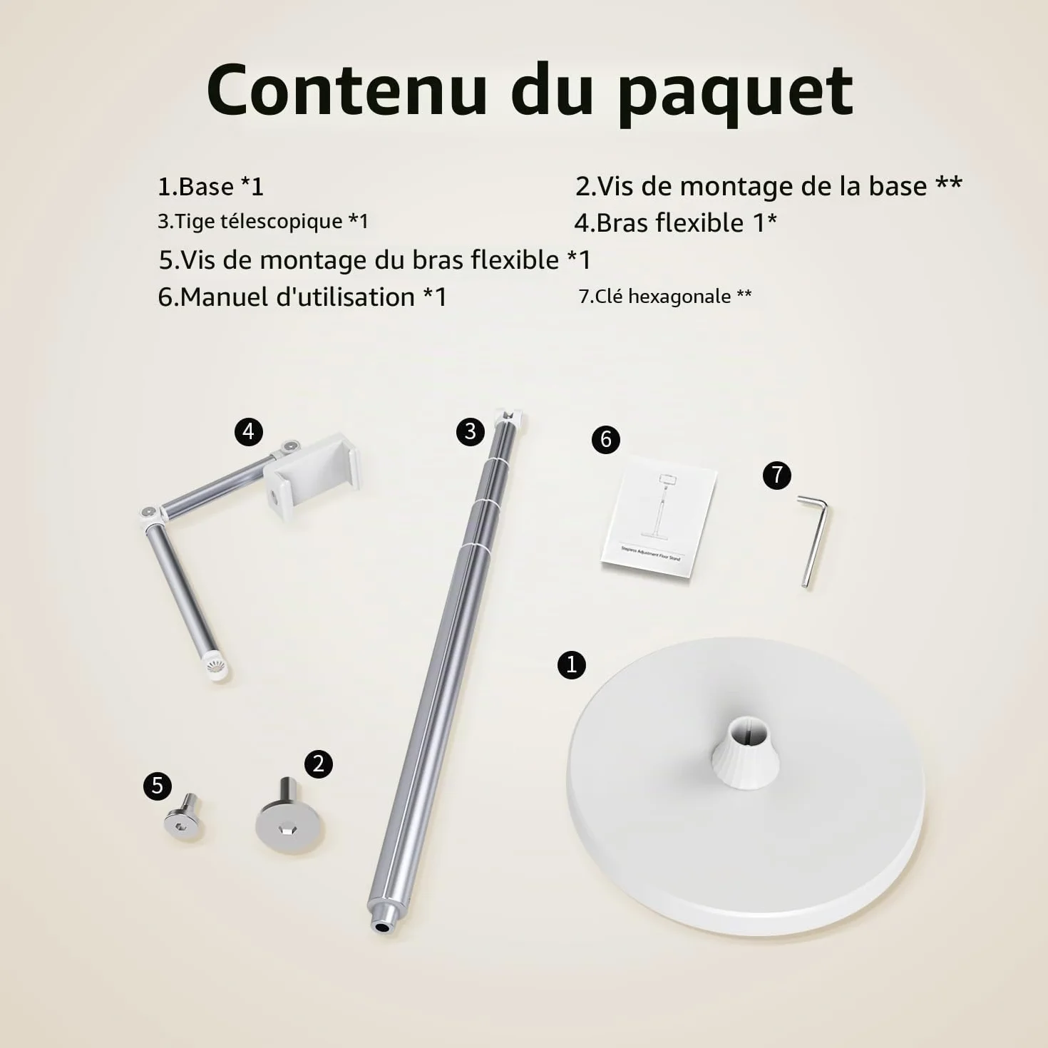 Support de téléphone au sol, bras de chevet réglable, support de téléphone pour enregistrer des prises de vue aériennes, support de téléphone en aluminium rotatif à 360°, compatible avec iPhone