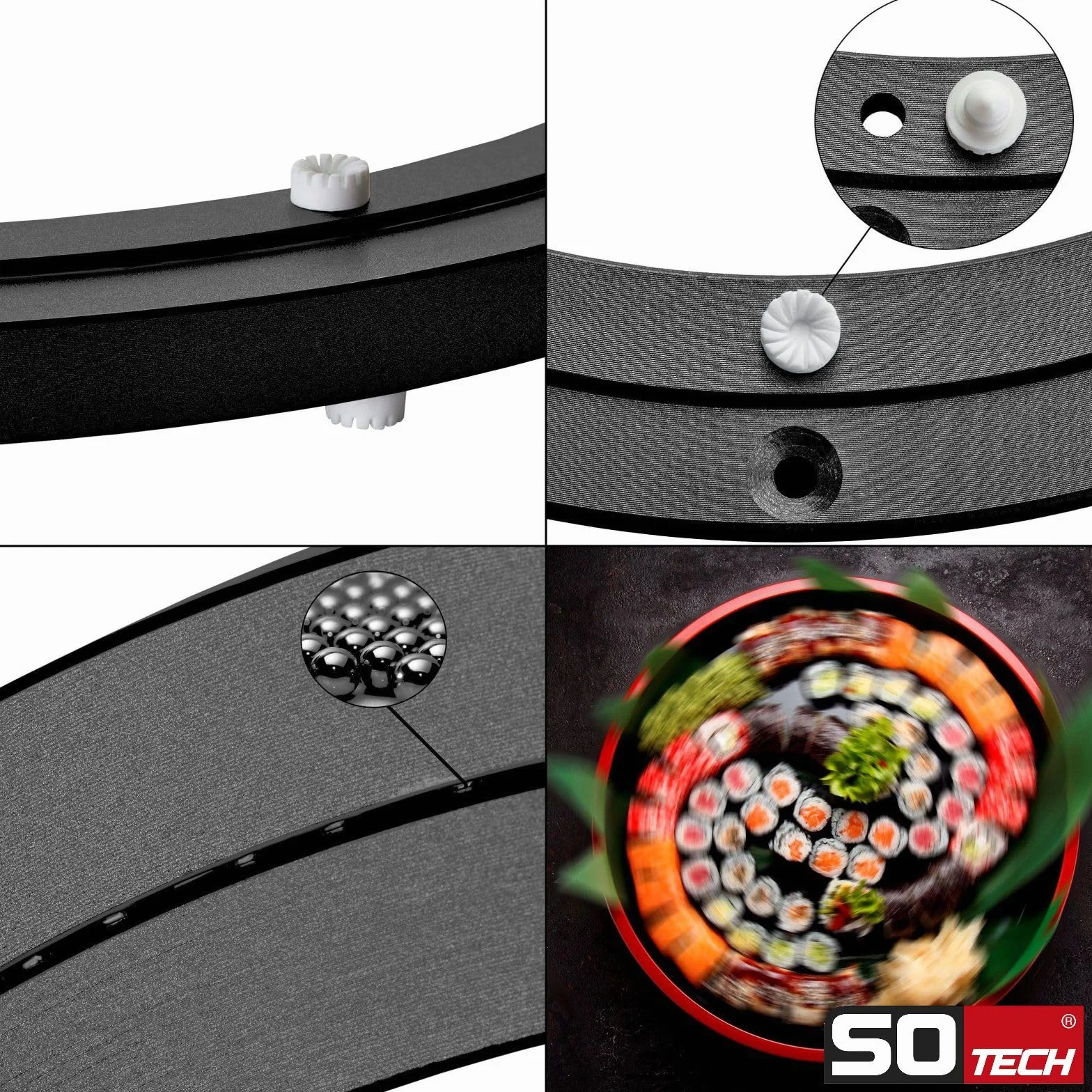 Couronne tournante en aluminium noir Ø 391 mm, charge maximale 100 kg, anneau de rotation robuste, sur roulement à billes, inoxydable Plateau tournant pour table tournante