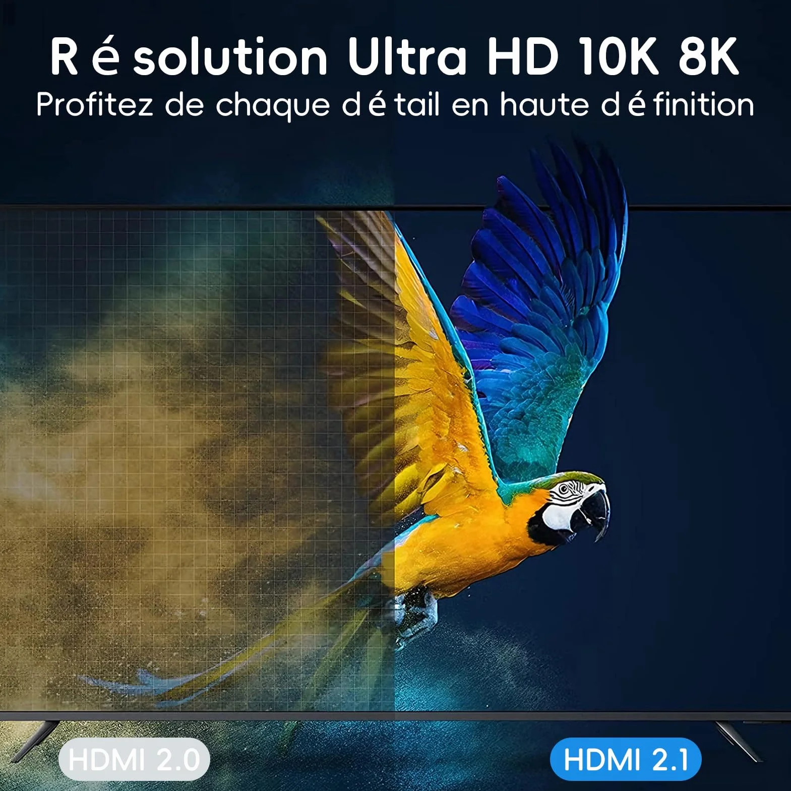 Câble HDMI 8K 1m HDMI 2.1 8K@60Hz 4K@120Hz 7680P Ultra Haute Vitesse HDR10 eARC HDCP2.2&2.3 Compatible PS5 X-Box HDTV