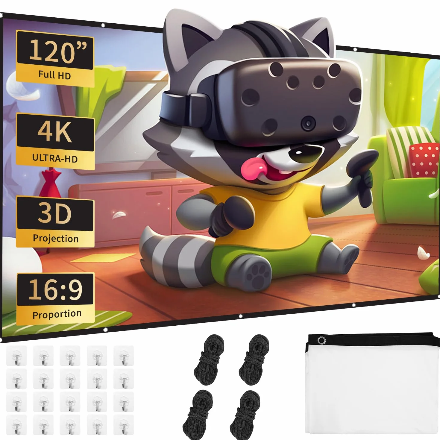 Écran de Projecteur 120 Pouces Pliable Anti-Plis Double Face pour Vidéoprojecteurs Cinéma Maison