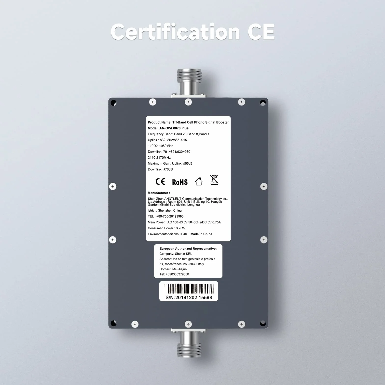 ANNTLENT Amplificateur 4G 3G Bande 1/8/20, LTE GSM WCDMA Amplificateur de Signal Cellulaire Tri-Bande pour Tous Opérateurs, Support Multi-Appareils,pour Maison/Bureau