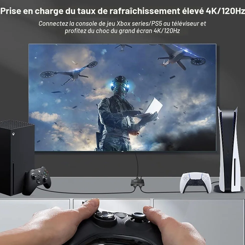 Directionnel HDMI 2.1 Switcher Commutateur Ultra HD 8K Haute Vitesse 48Gbps 2in 1out 8K@60Hz 4K@120Hz Convertisseur Séparateur Compatible avec Les Moniteurs PS5