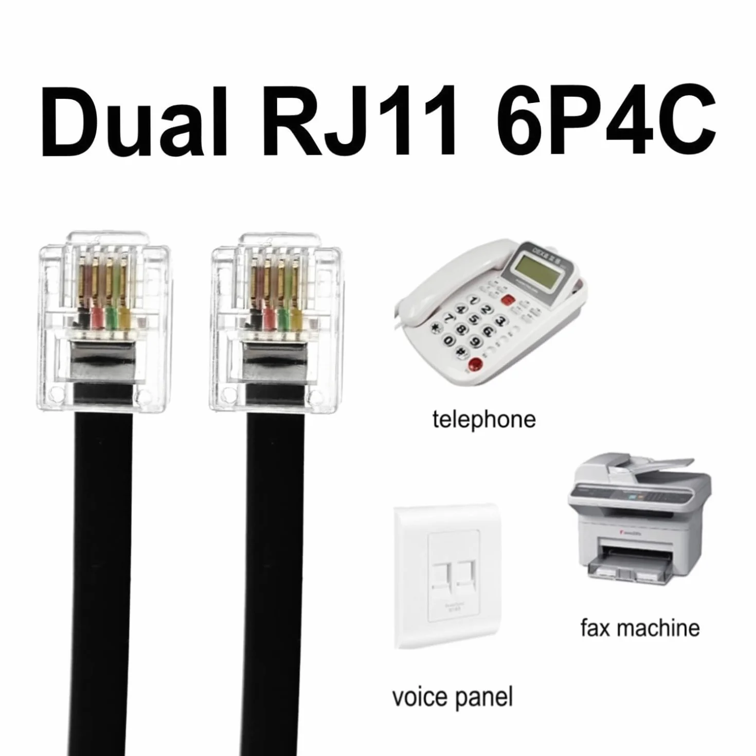 JZK 2M Noir Câble haut débit RJ11, rallonge téléphonique, câble Internet DSL, câble ADSL, pour routeur, téléphone fixe, télécopieur, modem