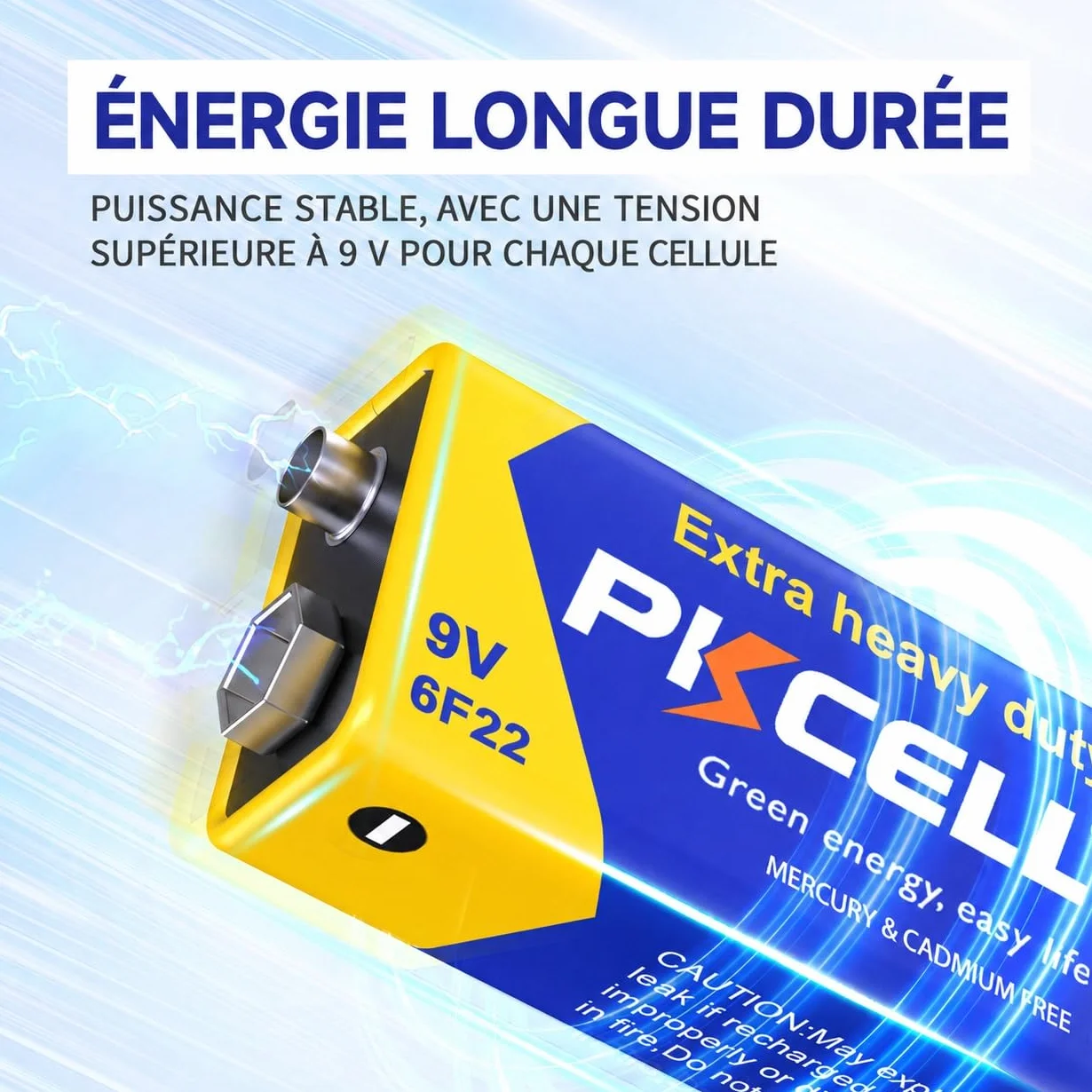 PKCELL Pile 9V 6F22 Carré Haute Performance 4 Pièces