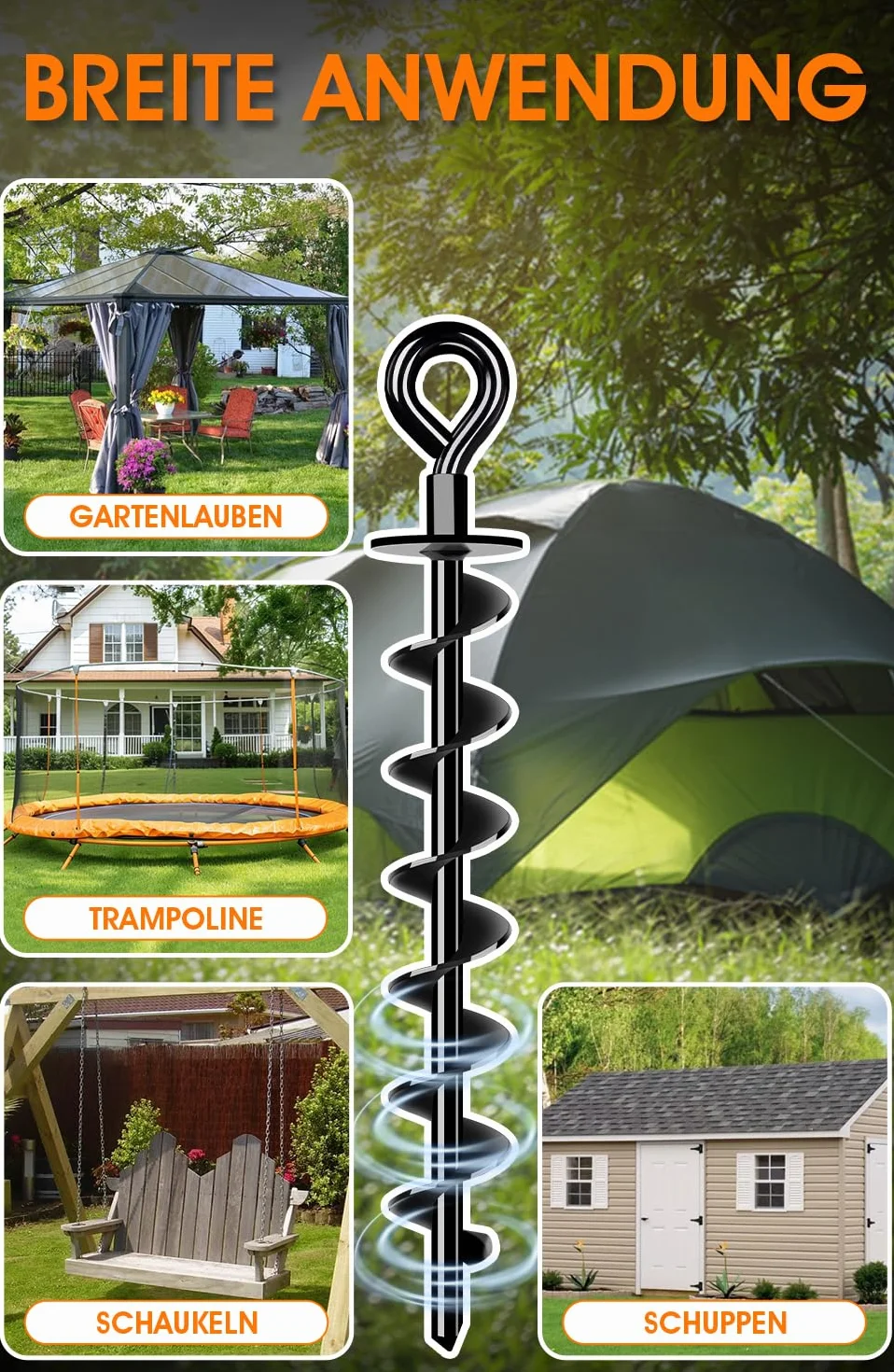 Lot de 4 piquets vissés pour fixation trampoline auvent balançoire