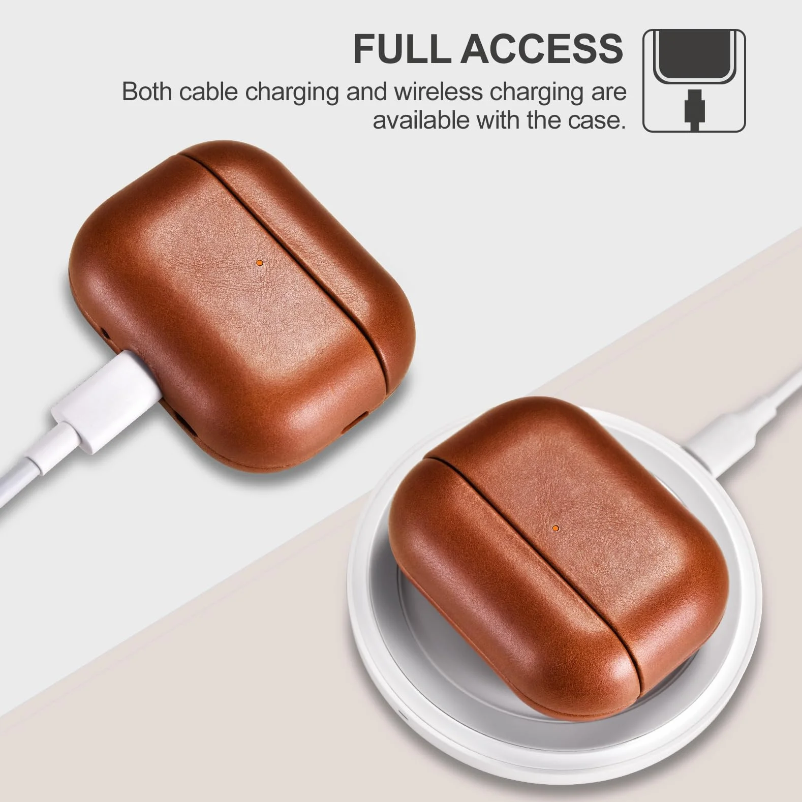 Coque en Cuir pour AirPods Pro 3 2025, ICARER Housse en Cuir Résistant aux Chocs Premium Étui Case Cover pour Apple AirPods Pro 3 2025 Headset Recharge (LED Visible) Support Chargeur sans Fil-Marron