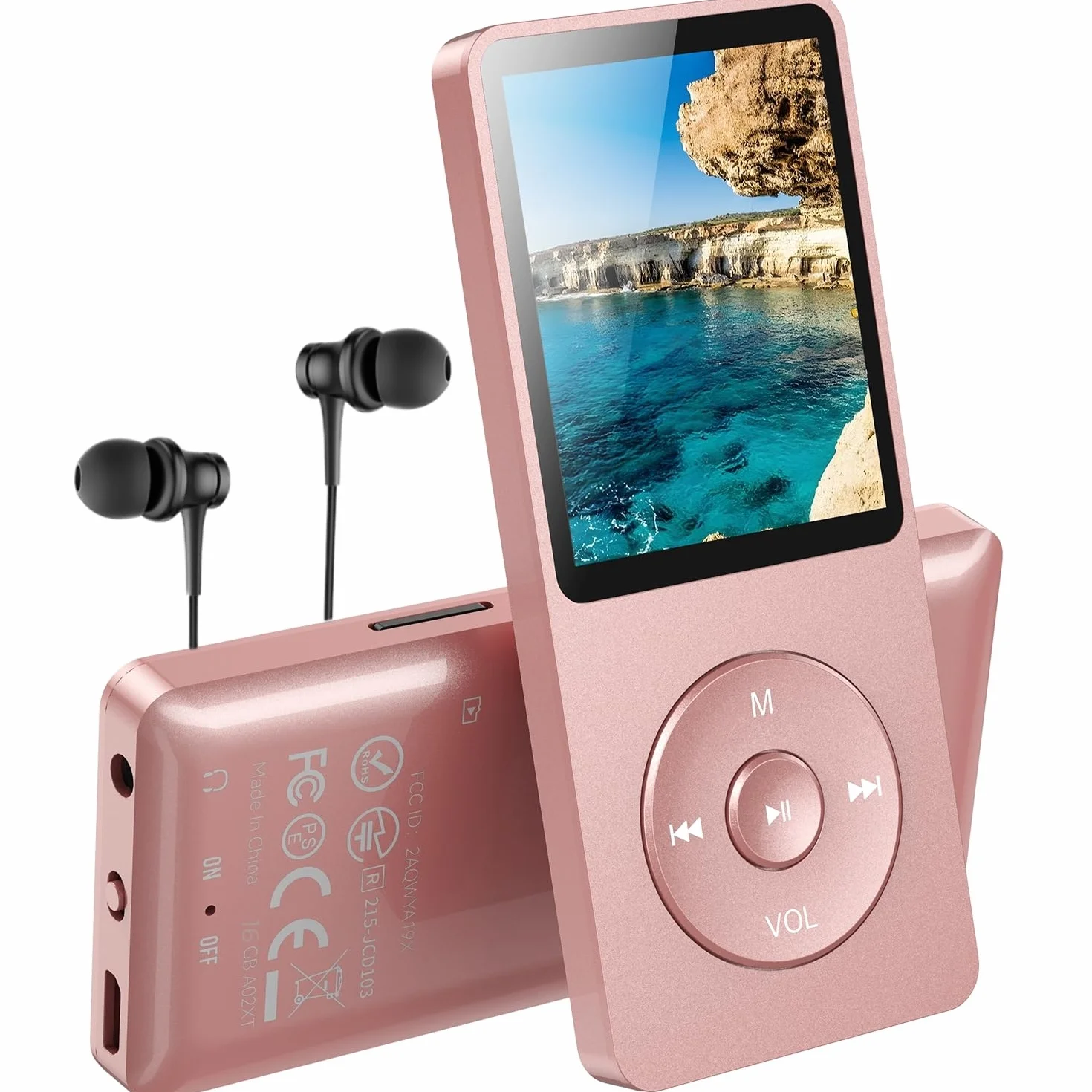 AGPTEK Mp3 Classique 16Go Ultra-Longue Autonomie 70 Heures Lecteur MP3 Sport Ecran 1.8 Pouces Enfant Adulte Or Rose