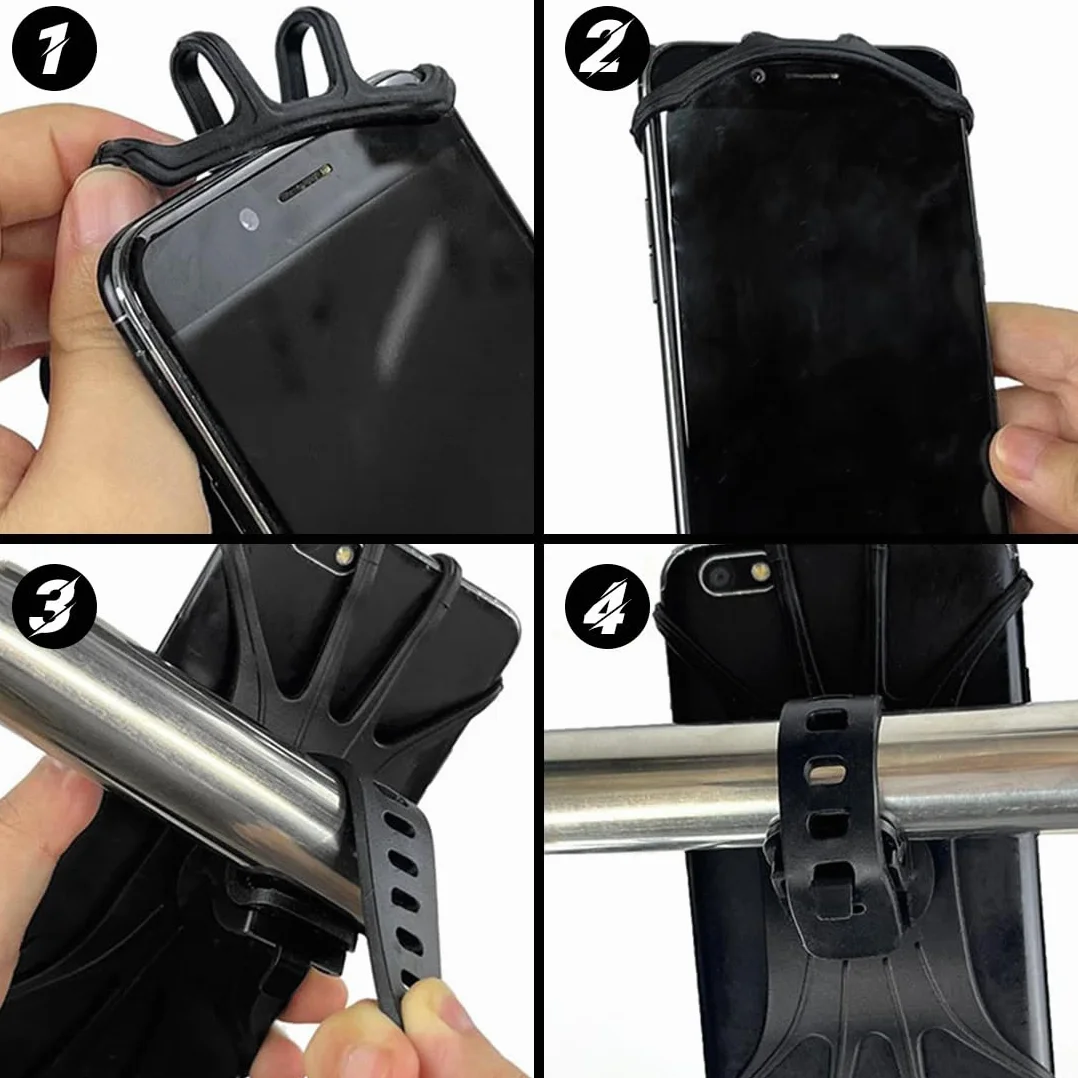 2 Pièces Porte Telephone Velo, Support Téléphone Velo Portable en silicone pour vélo, Rotatif à 360 °, Support de téléphone portable, Compatible avec iPhone SE/11/12/13/14Pro Max/X/XS MAX/8'' à 6,5''