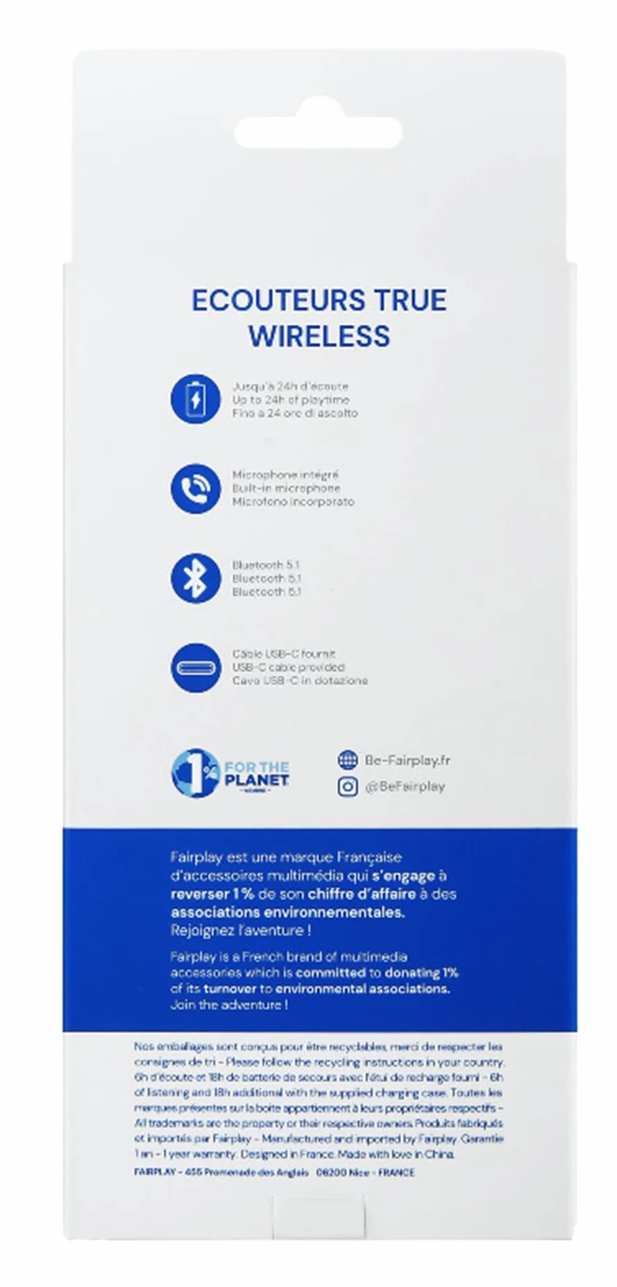 Fairplay écouteurs sans Fil Bluetooth TWS Alaska 24h d'autonomie (Noir)