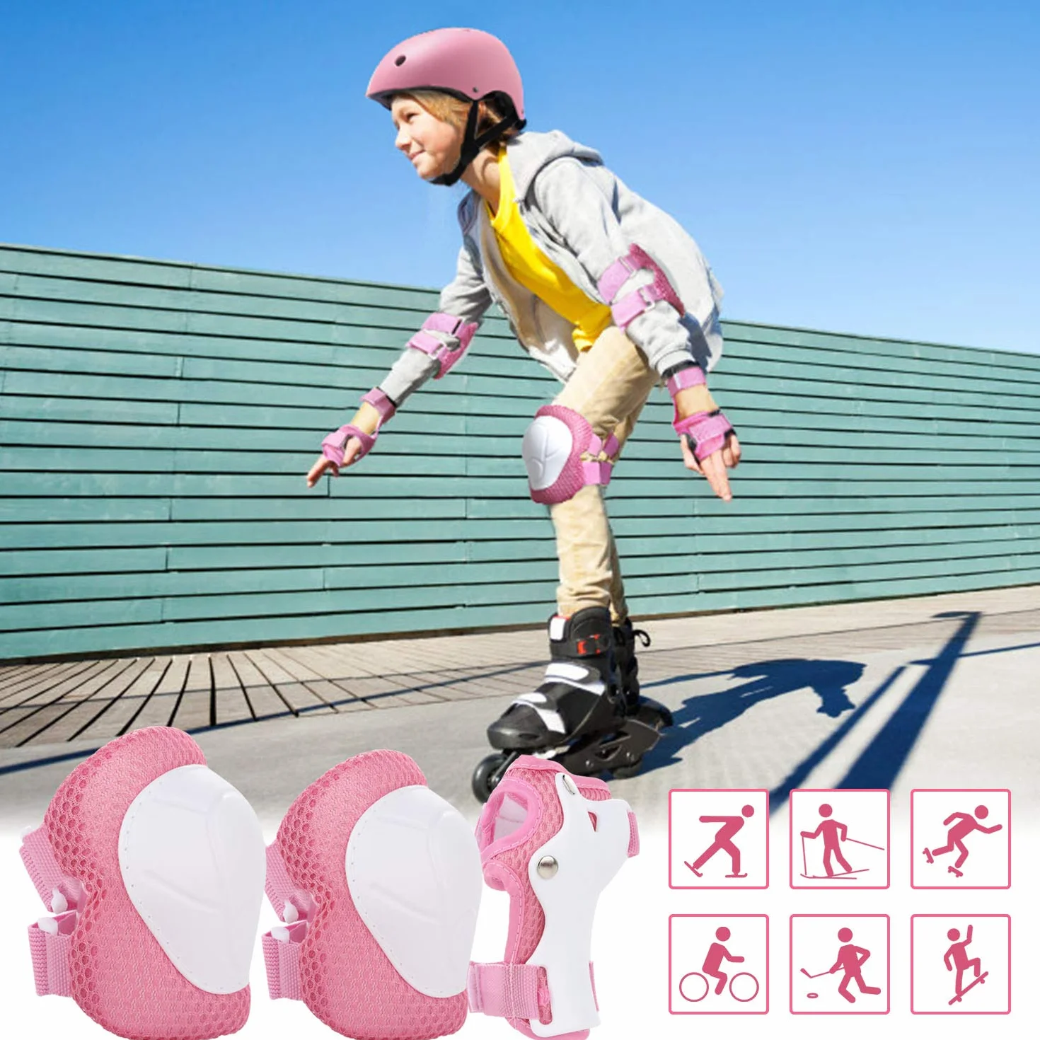 Casque Vélo Enfant Réglable Sets de Protection avec Coudières Genouillère Protège-Poignets pour Skateboard Rollers