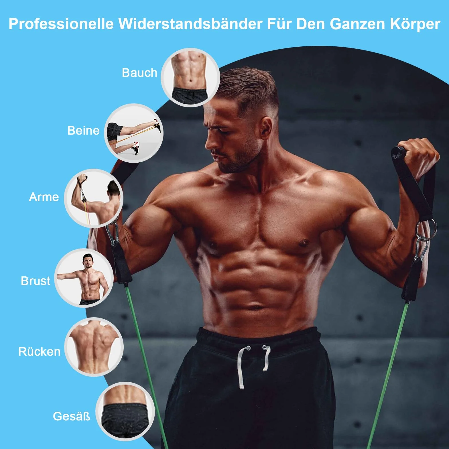 SURFOU Elastique Musculation 5 Niveaux avec Poignées, Sangles de Cheville, Ancrage de Porte, Poster et Sac de Rangement pour Pilates