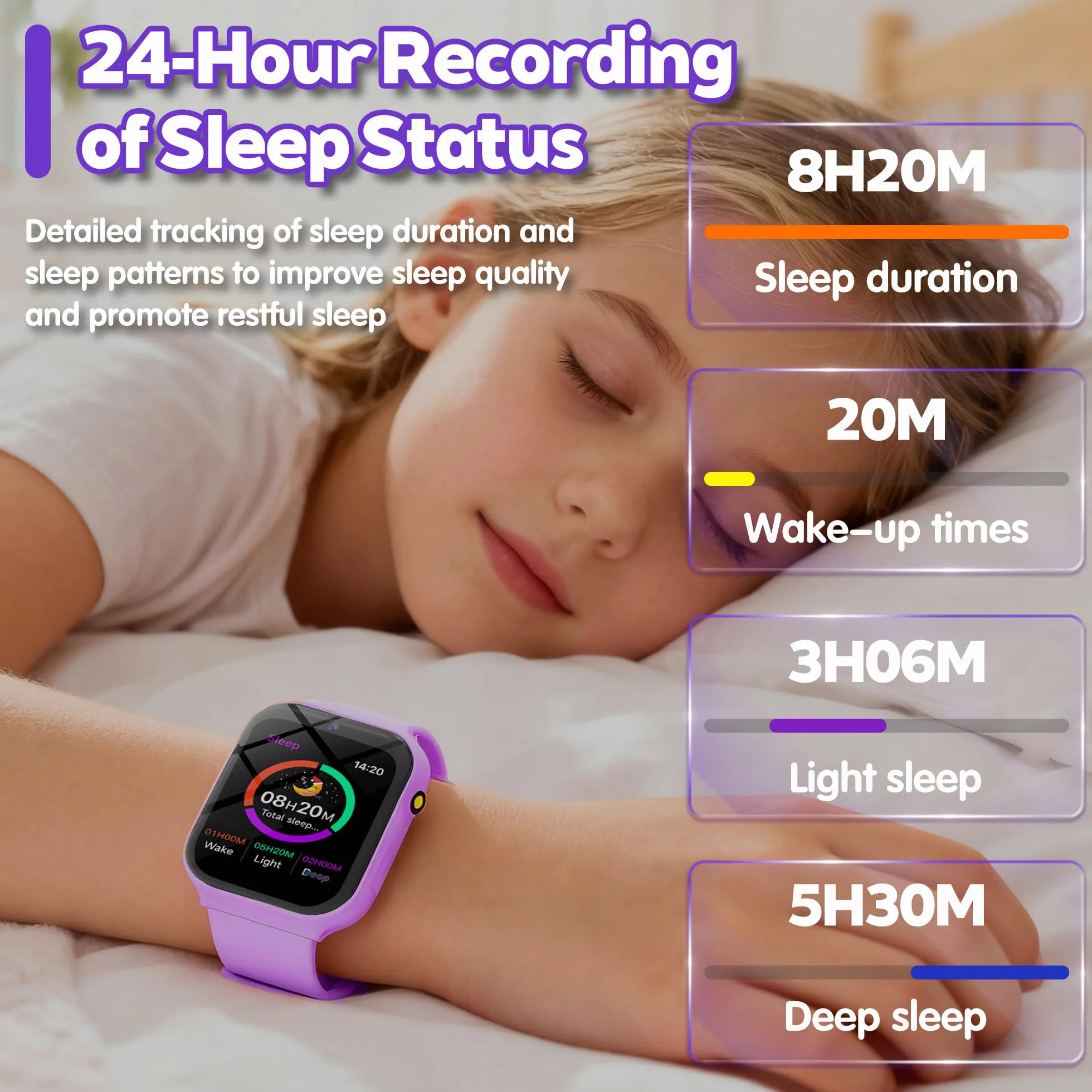 Montre Connectée Enfant avec 18 Jeux Éducatifs, Fonction Sommeil et Caméra - Ecran Tactile 1.83 Pouces, Tracker d'Activité avec Podomètre, Réveil, Lampe Torche pour Filles et Garçons