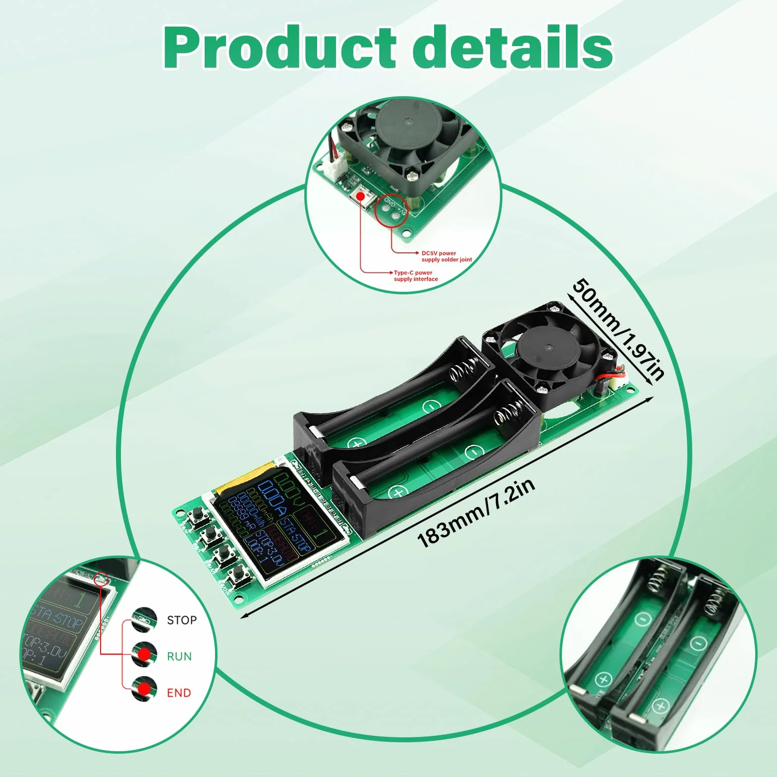 Testeur de capacité de batterie DC5V Module de résistance interne Capacité Tension Courant Puissance avec écran LCD de type C pour batterie au lithium double canal