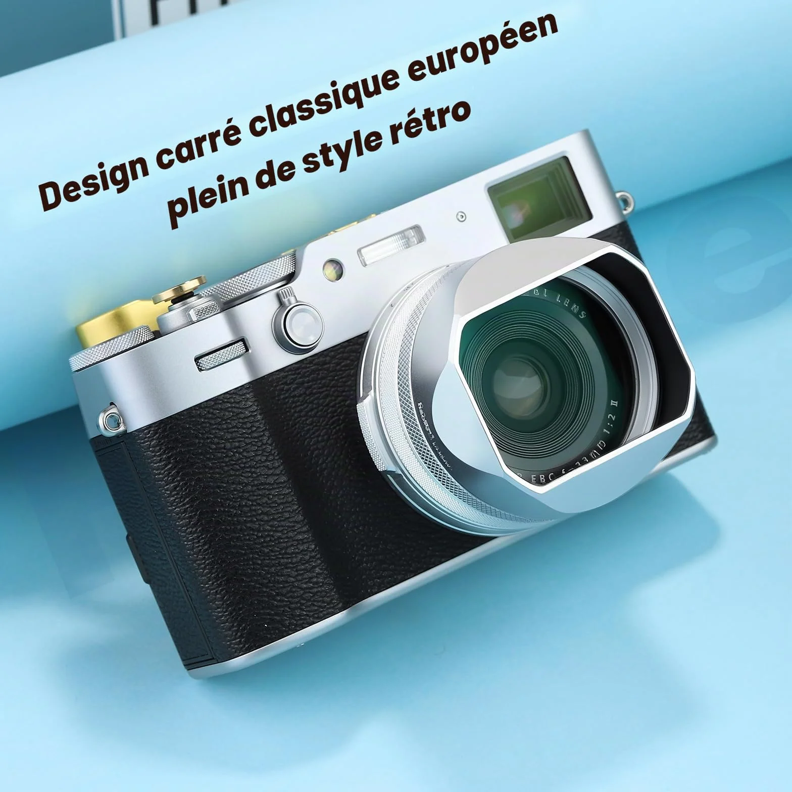 Haoge LH-X54W Pare-Soleil carré en métal avec Anneau Adaptateur 49 mm pour Appareil Photo Fujifilm x100vi Fuji X100V Argenté