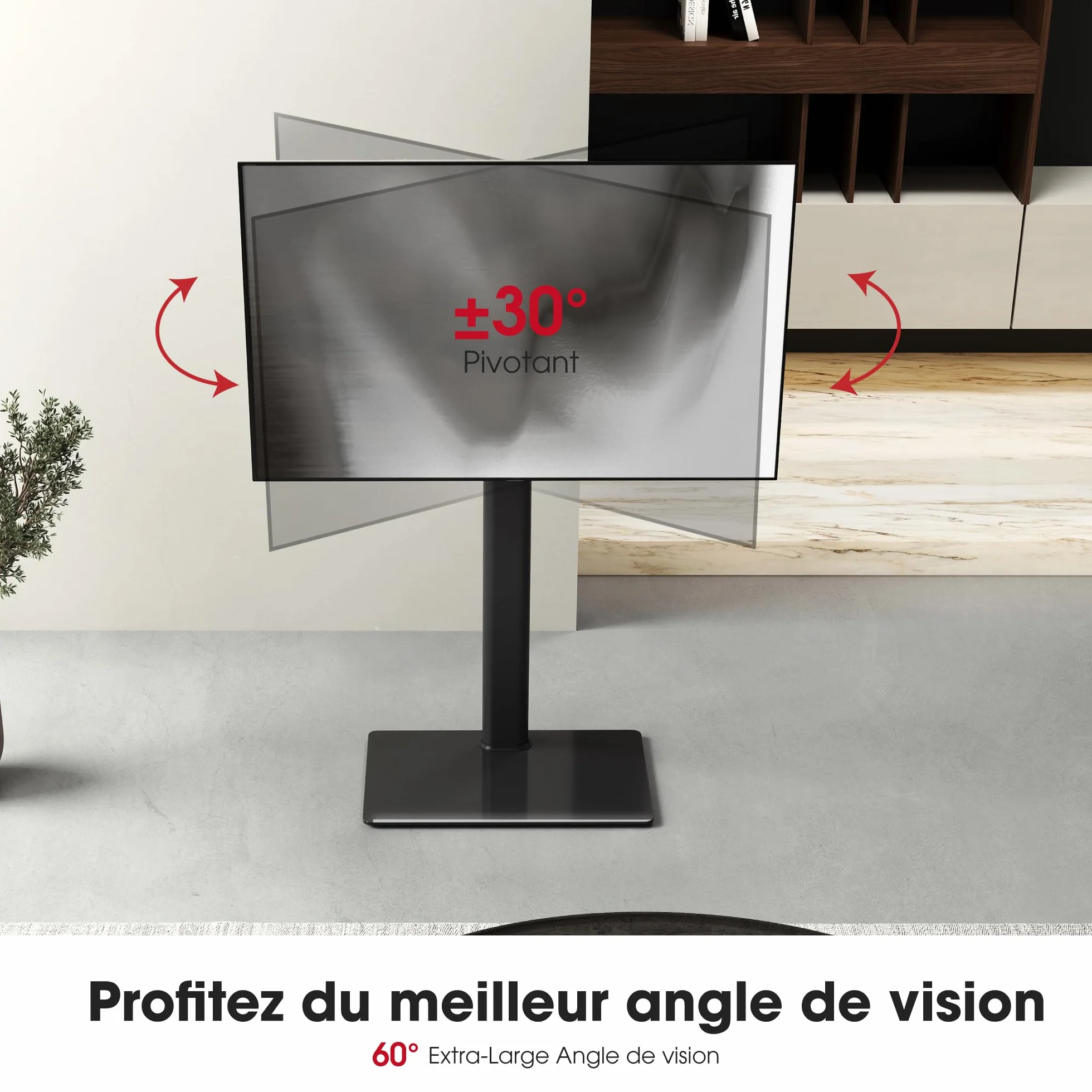 AOKCOS Support TV sur Pied Plus Haut 1,6m pour 43-85 Pouces,Pied pour TV Pivotant 50° Inclinable 12° Hauteur Réglable Max VESA 600x400mm Max Capacité 50 KG (Noir)