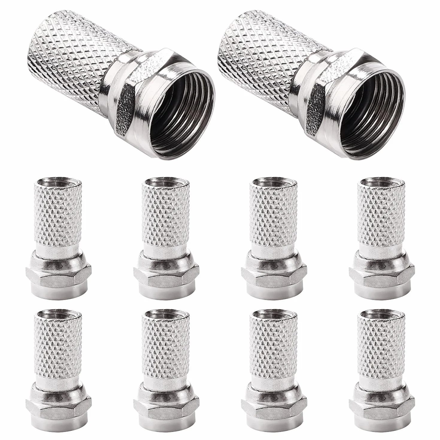 Connecteurs à Vis de Type F pour Câble Coaxial RG6, Argent, 10 Pièces