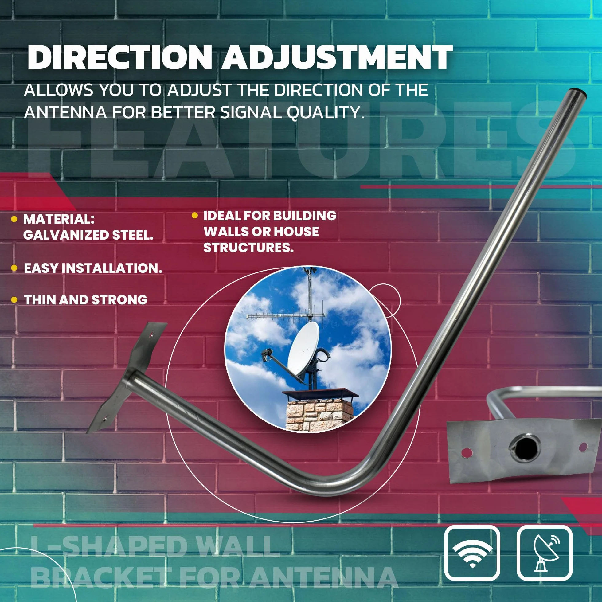 DOJA Barcelona | Fixation Antenne | Pack 1 | mat Parabole Mural en L | Ø25mm | 30X58cm | Suport Antenne En Acier | Accessoires De Fixation | Pour Support Mural TV et Mat Parabole Satellite