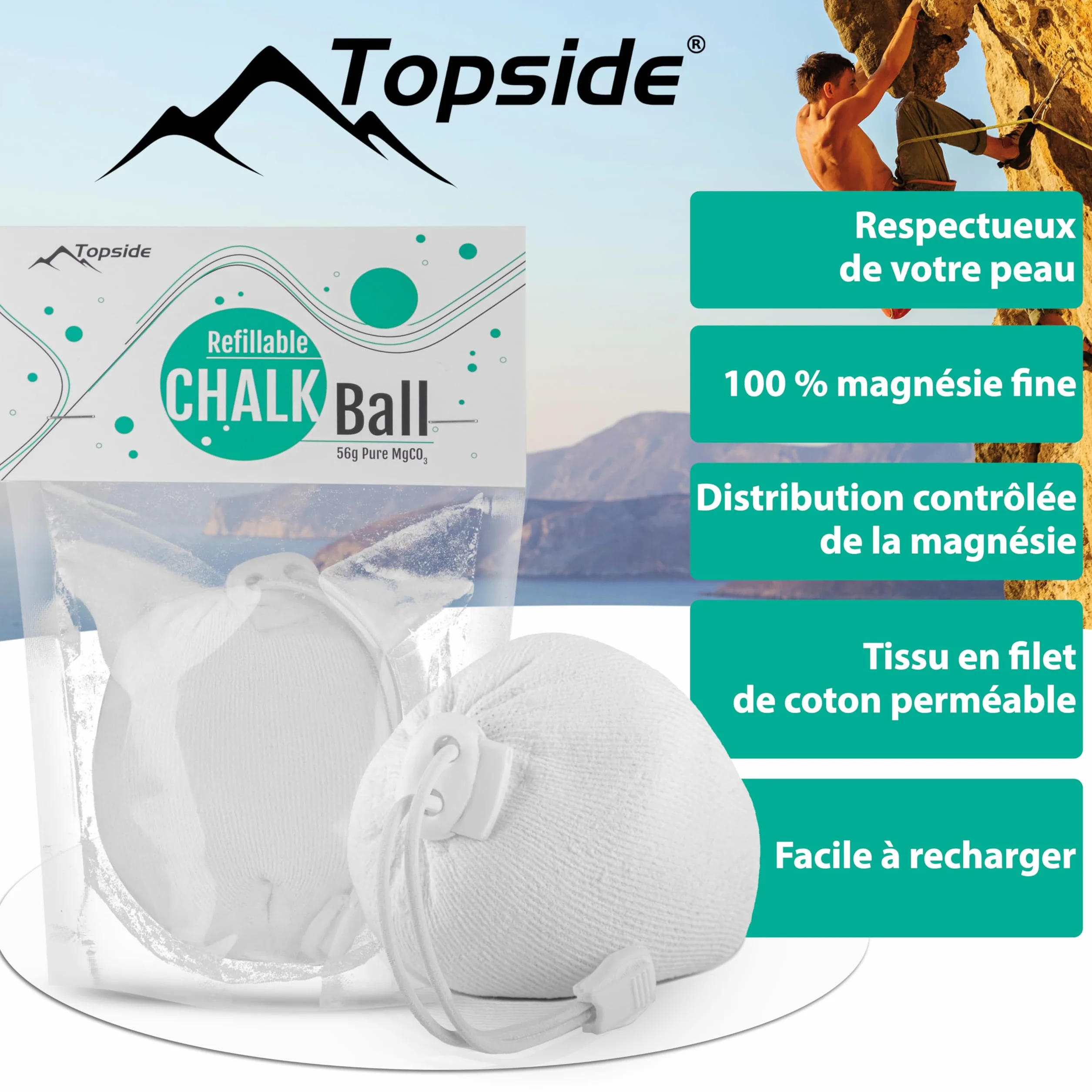 TOPSIDE Boule de Magnésie Rechargeable 56g pour Carbonate de Magnésium
