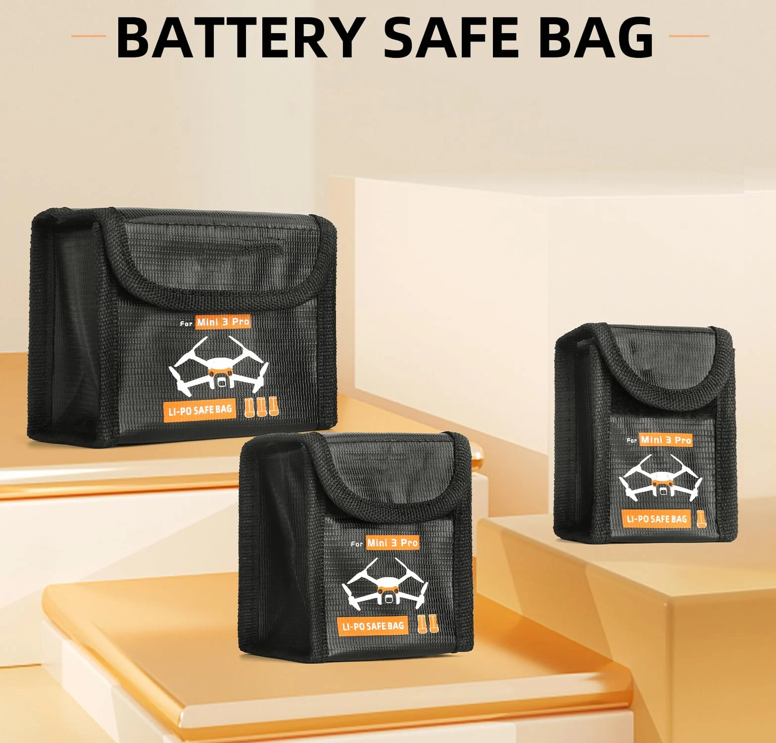 Lipo Batterie Coffre-Fort Sac pour DJI Mini 4 Pro/4K/3 Pro/3 Ignifuge Antidéflagrant Housse Boîte de Rangement Chargement Sécurisés Sac de Rangement Accessoires pour Drone (pour 3 Batteries)