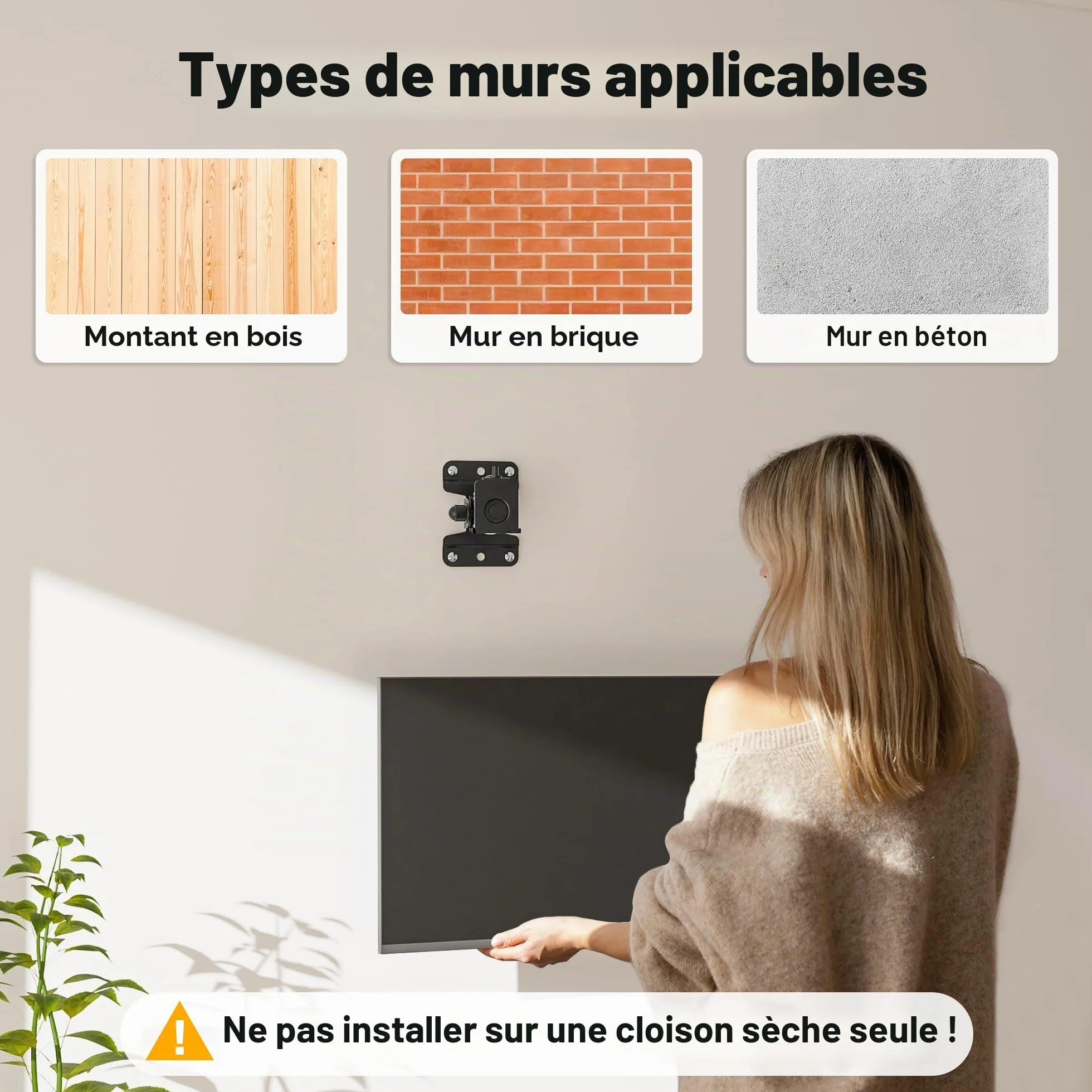 BONTEC Support TV Mural Inclinable et Orientable, Fixation Universelle pour Télévision et Moniteur Plat/Incurvé 13-30 Pouces, VESA 75x75/100x100mm, Charge Max 25kg, Rotation 360°