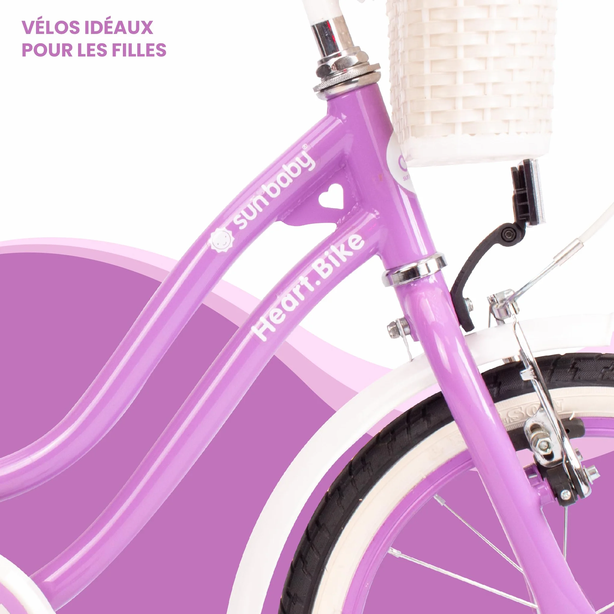 Vélo Enfant Fille 12/14/16 Pouces Sun Baby Heart avec Roulettes Stabilisatrices et Barre de Poussée