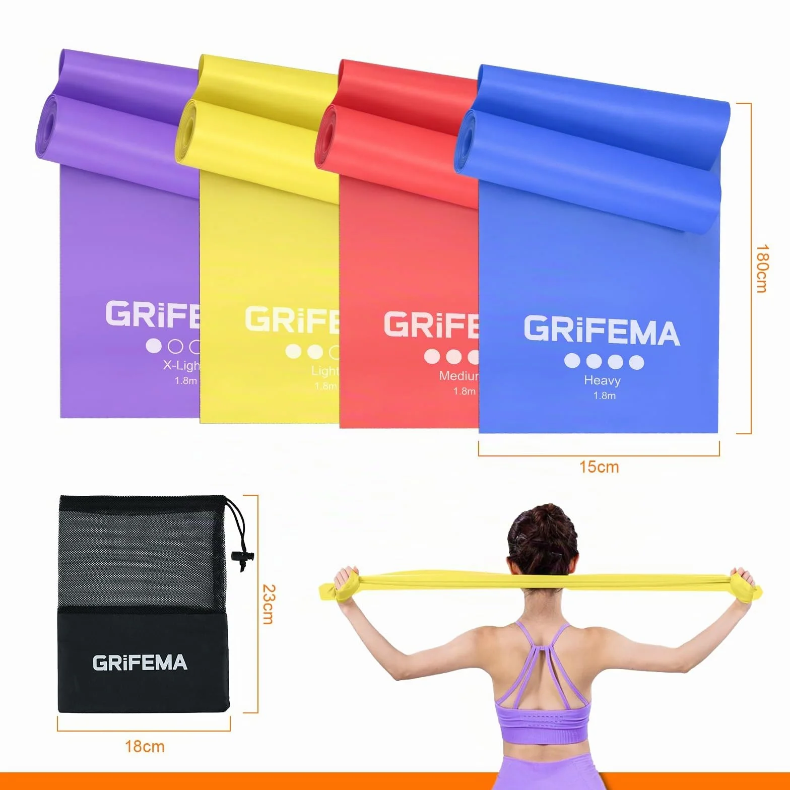 GRIFEMA GA5002 4 Bandes Élastiques de Musculation 4 Niveaux de Résistance Pilates Yoga