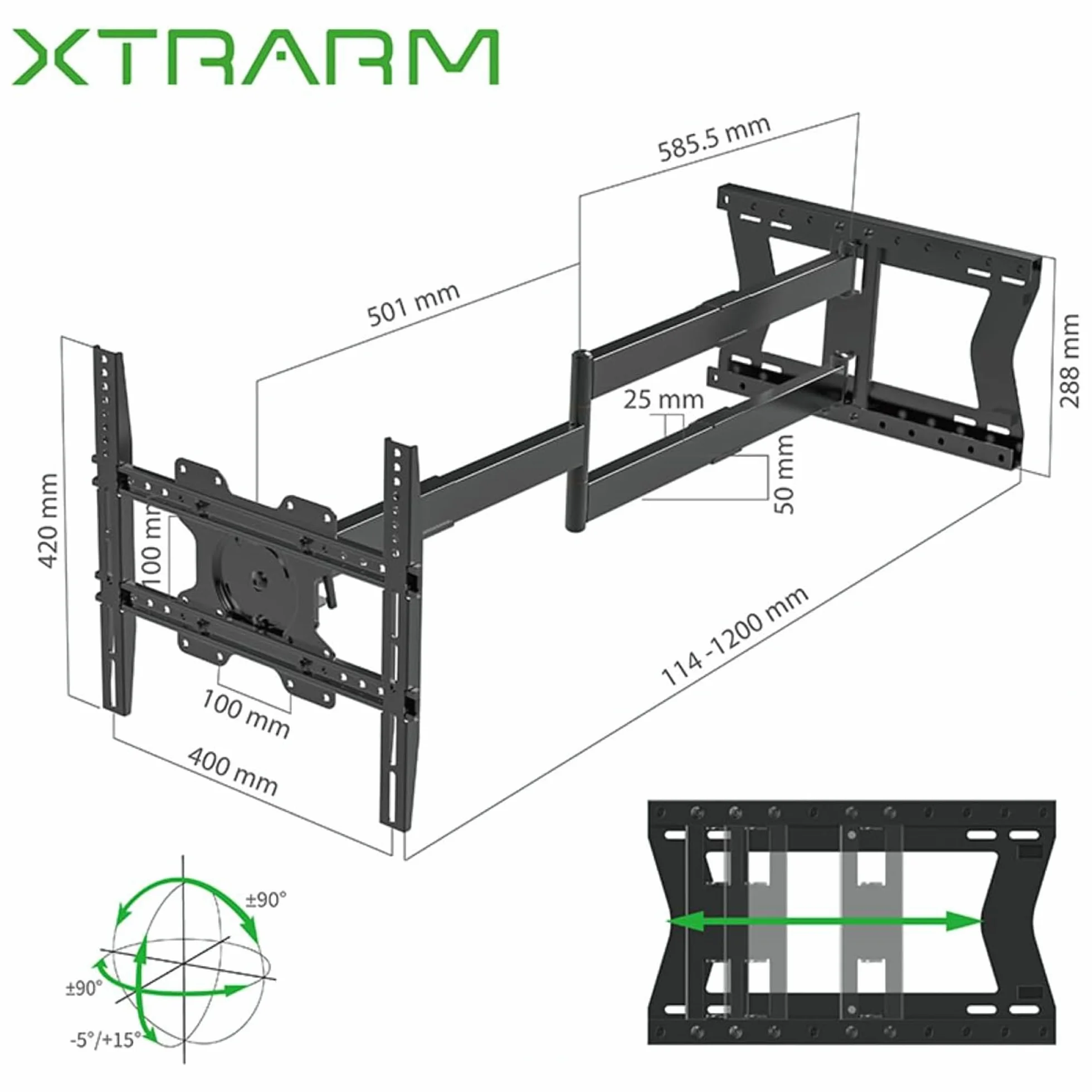 TiTon 120 cm - Support Mural TV - 40 kg - VESA 400x400 - Fixation Murale TV de 42 Pouces à 75 Pouces - Kit Complet d’Installation Inclus