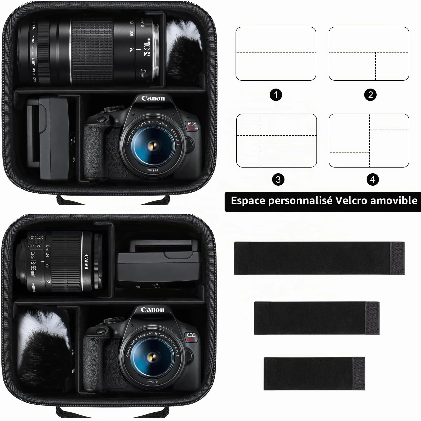 Étui de Voyage Dur pour Canon EOS 2000D / 4000D / R50 / R6 Mark II / R100 / R50V / R8 / R7 / R10 Noir