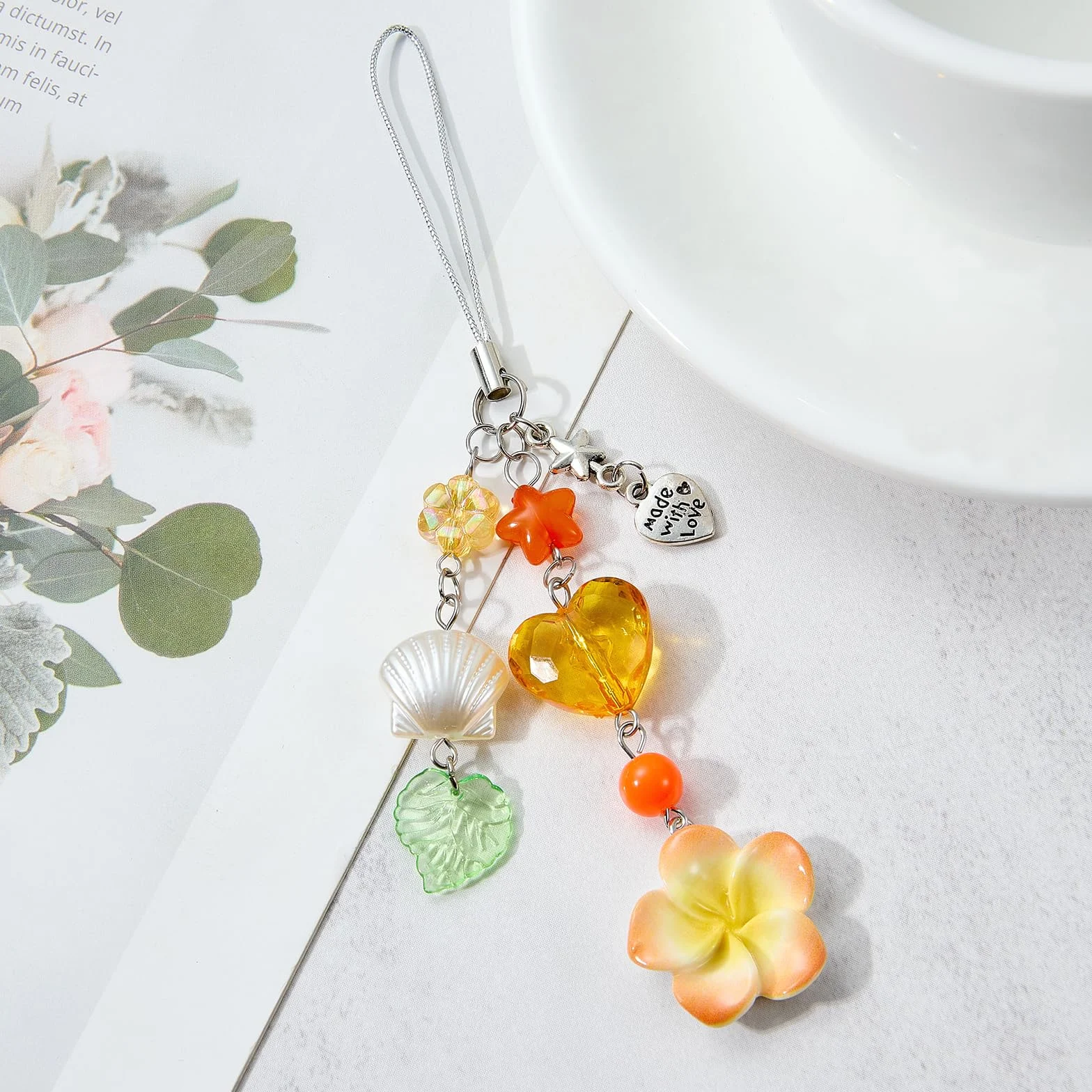 BEEFLYING Pendentif Fleur d'Hibiscus Y2K Charmes Doré en Forme de Cœur pour Téléphone Portable