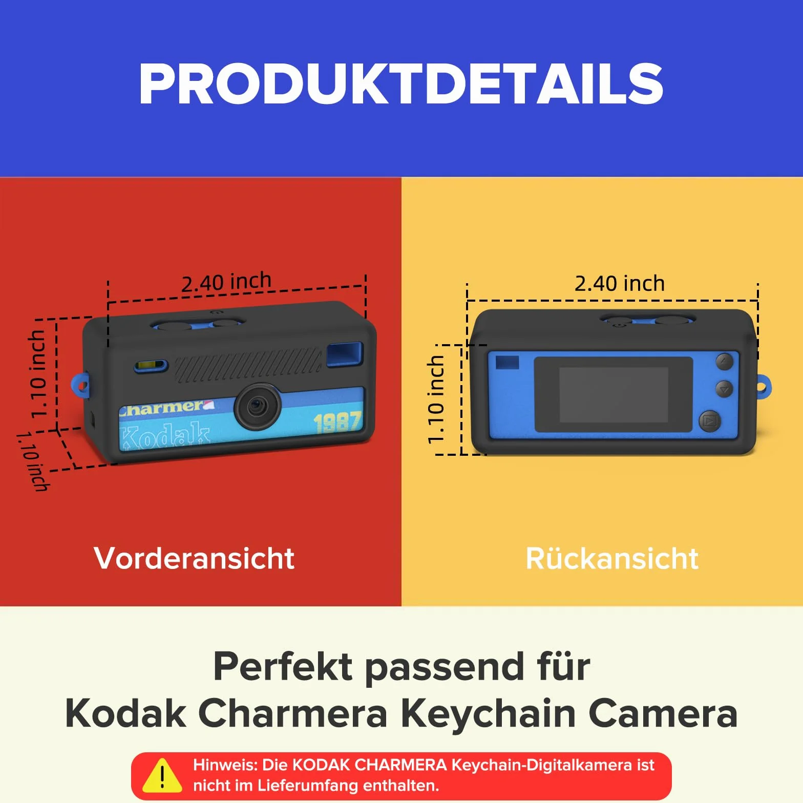 Coque de protection en silicone pour appareil photo numérique Kodak Charmera Keychain avec cordon de transport